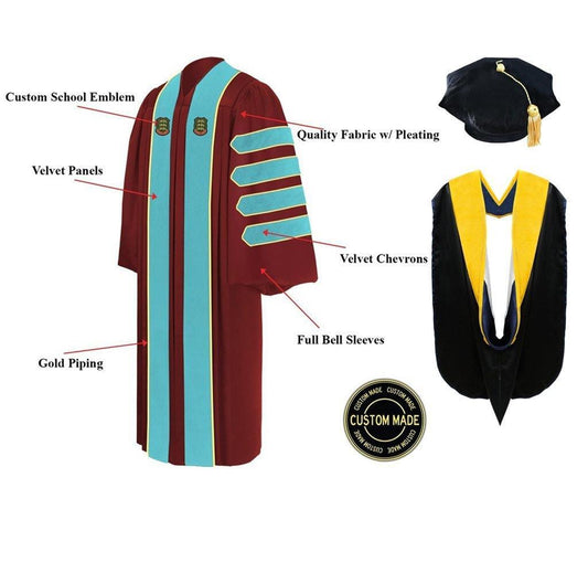 Custom Doctoral Graduation Tam, Gown & Hood Package Doctorate Regalia - Graduation Gown and Cap