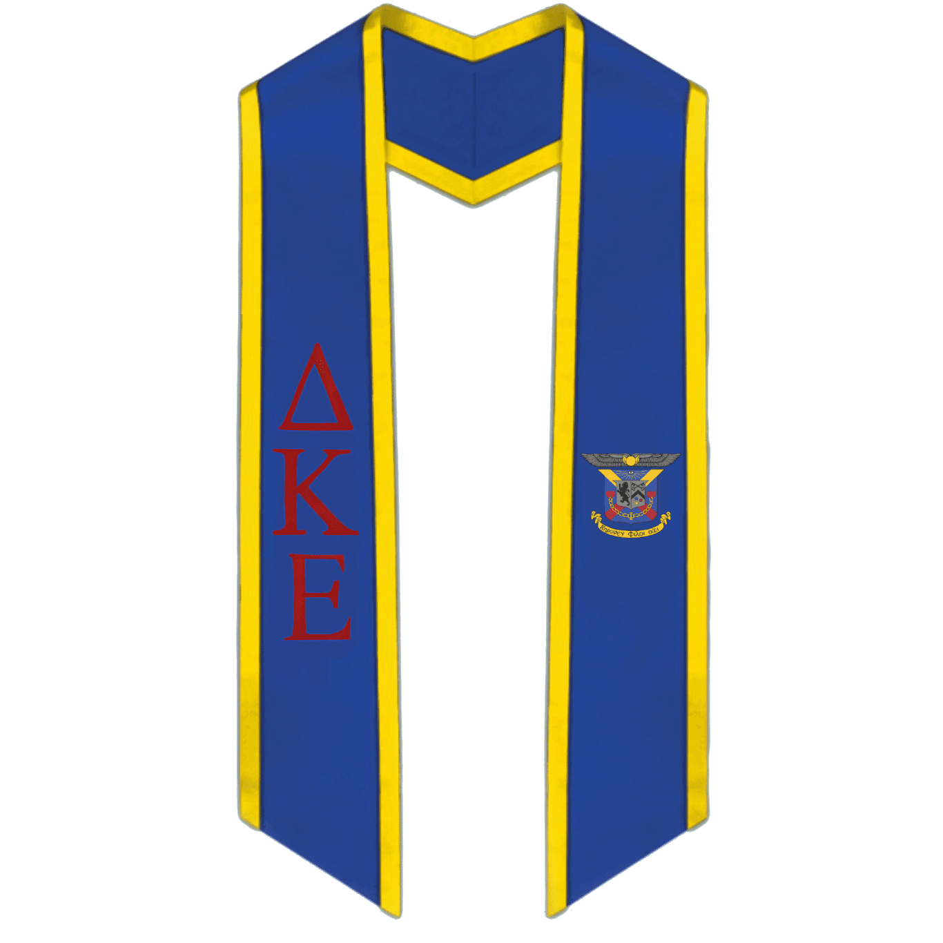 Delta Kappa Epsilon Trimmed Greek Lettered Graduation Stole w/ Crest - Graduation Gown and Cap