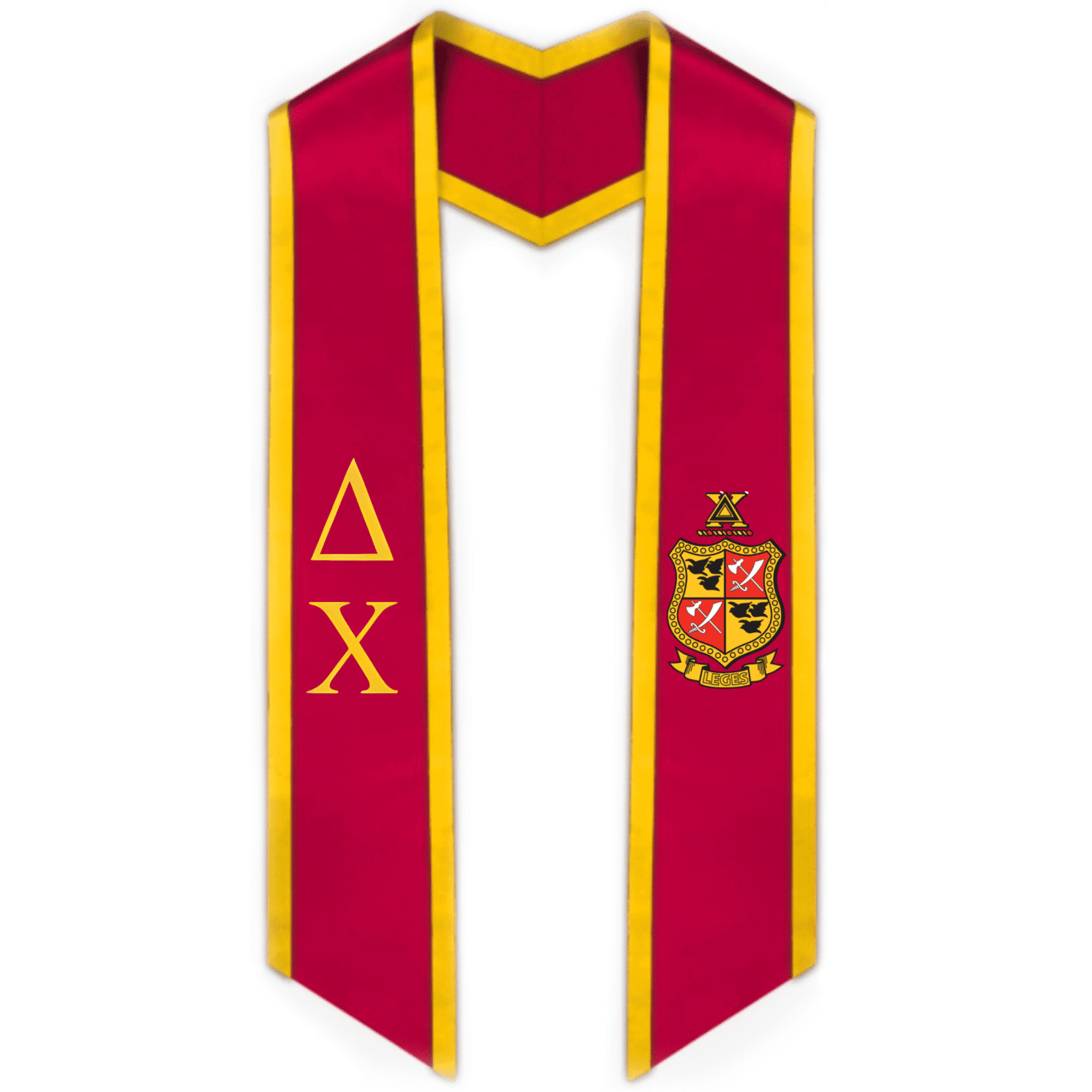 Delta Chi Trimmed Greek Lettered Graduation Stole w/ Crest - Graduation Gown and Cap