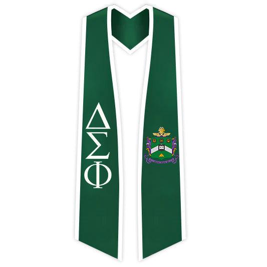 Delta Sigma Phi Trimmed Greek Lettered Stole with Crest - Graduation Gown and Cap