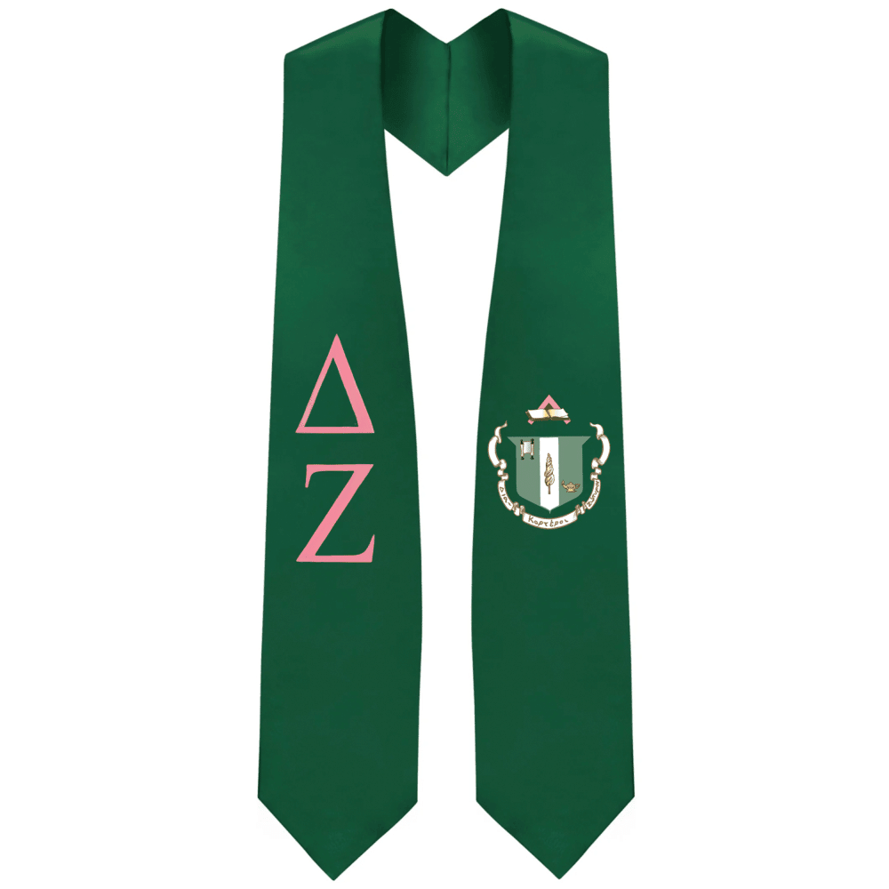 Delta Zeta Greek Lettered Graduation Stole w/ Crest - Graduation Gown and Cap