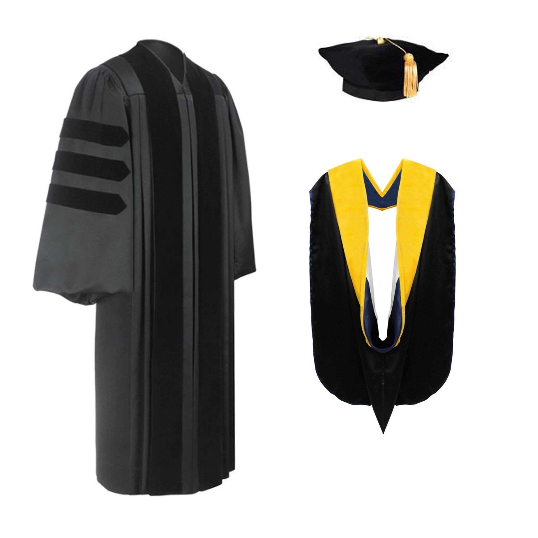 Deluxe Doctoral Graduation Tam, Gown & Hood Package - Graduation Gown and Cap