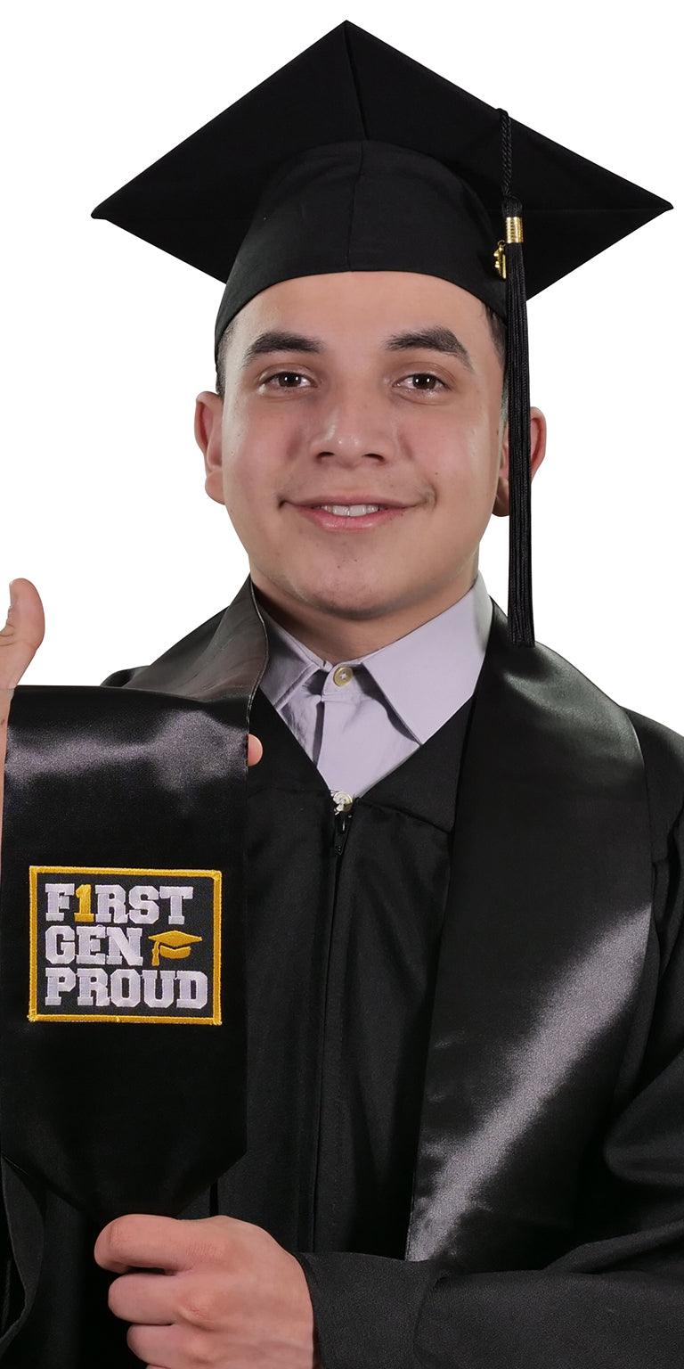 Black First Gen Proud Graduation Stole - Graduation Gown and Cap