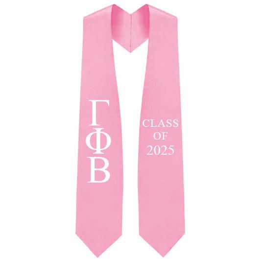 Gamma Phi Beta Greek Lettered Stole with Year - Graduation Gown and Cap