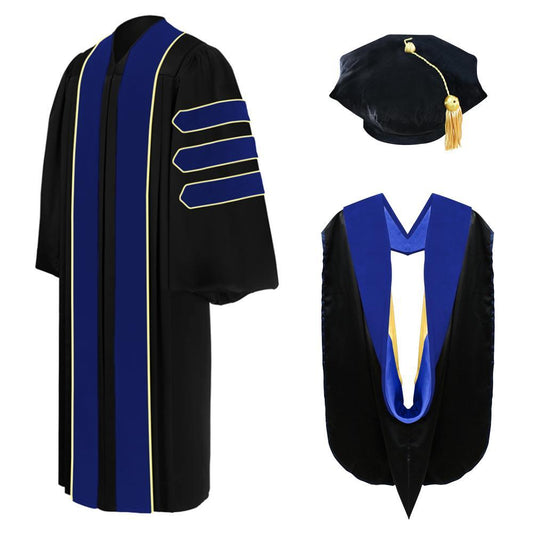 Deluxe PhD Doctoral Graduation Tam, Gown & Hood Package - PhD Blue - Graduation Gown and Cap