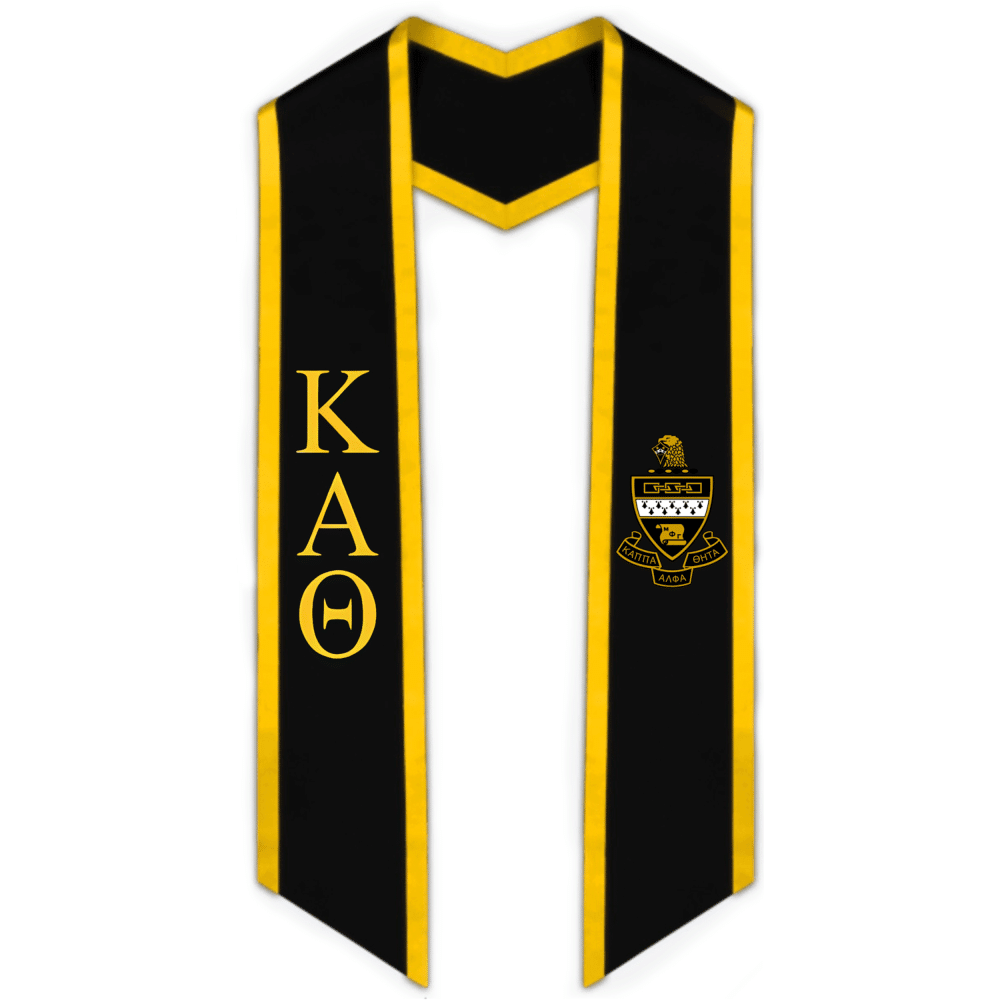 Kappa Alpha Theta Trimmed Greek Lettered Graduation Stole w/ Crest - Graduation Gown and Cap