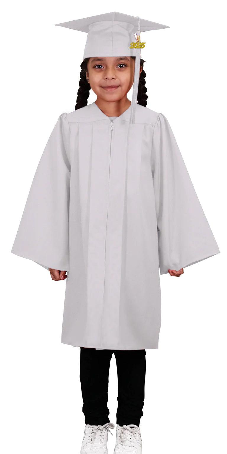 Matte White Kindergarten/Preschool Cap & Gown - Graduation Gown and Cap
