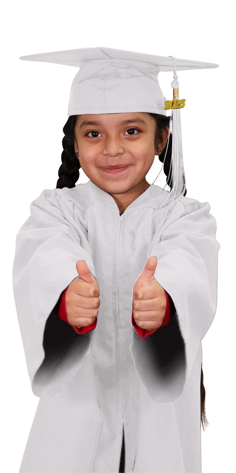 Matte White Kindergarten/Preschool Cap & Gown - Graduation Gown and Cap