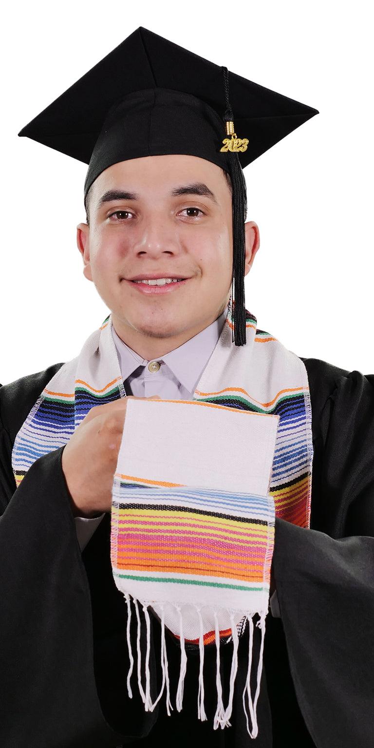 White Mexican Serape Graduation Stole/Sash - Graduation Gown and Cap