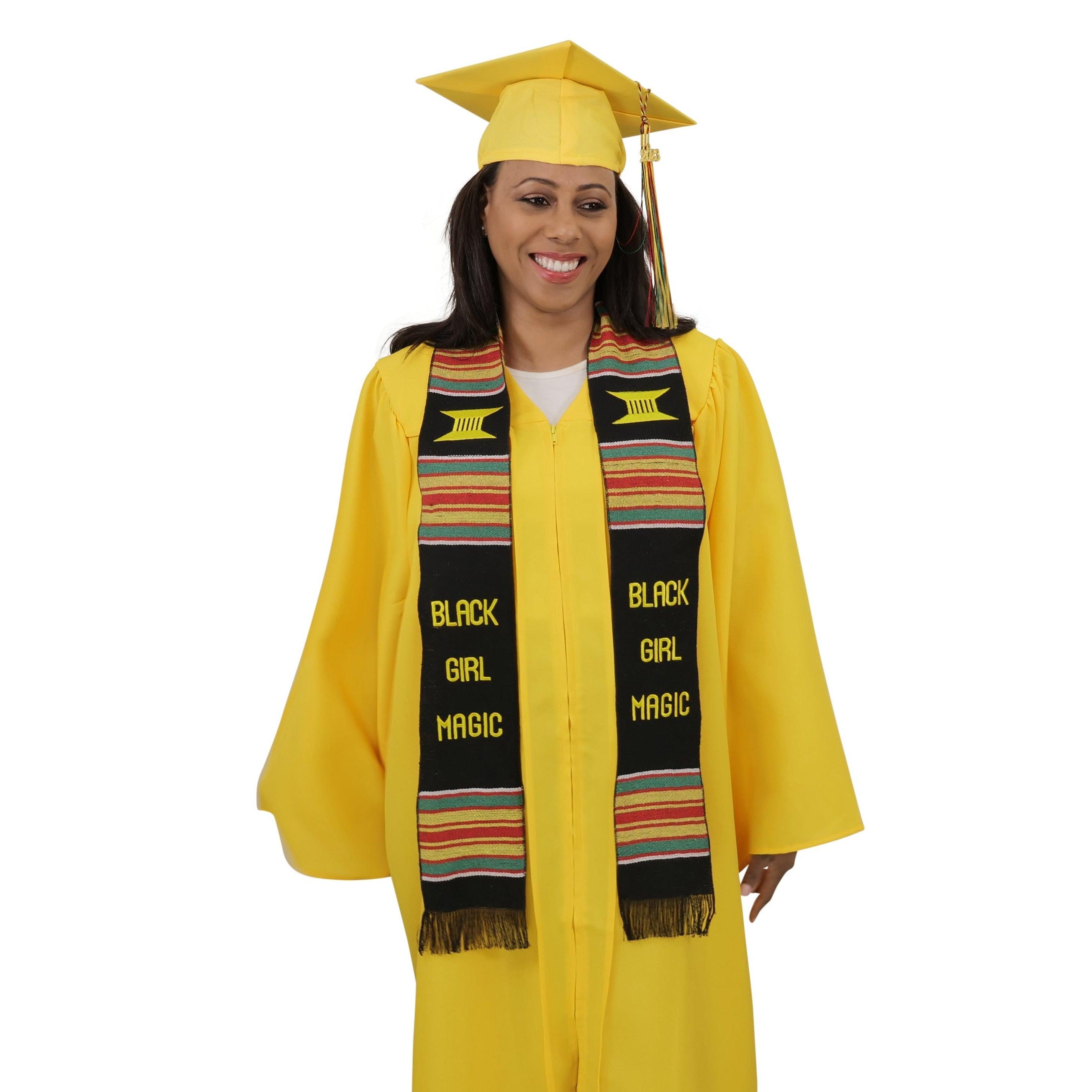 Black Girl Magic Graduation Kente Stole, Handwoven Kente Sash Cloth - Graduation Gown and Cap