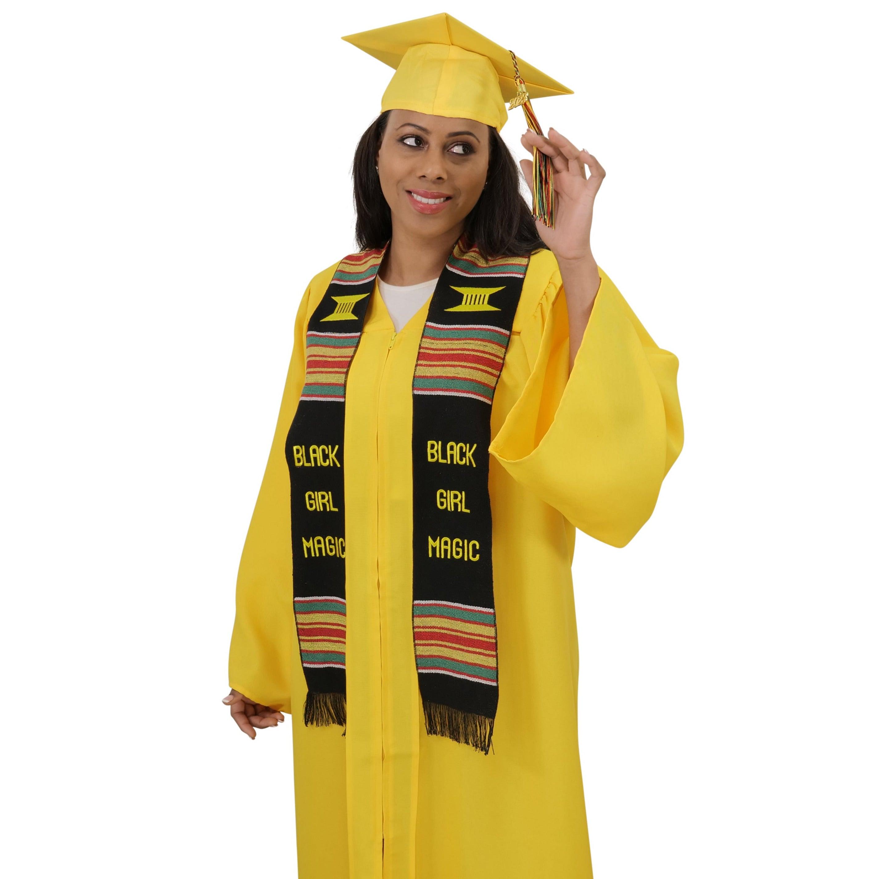 Black Girl Magic Graduation Kente Stole, Handwoven Kente Sash Cloth - Graduation Gown and Cap