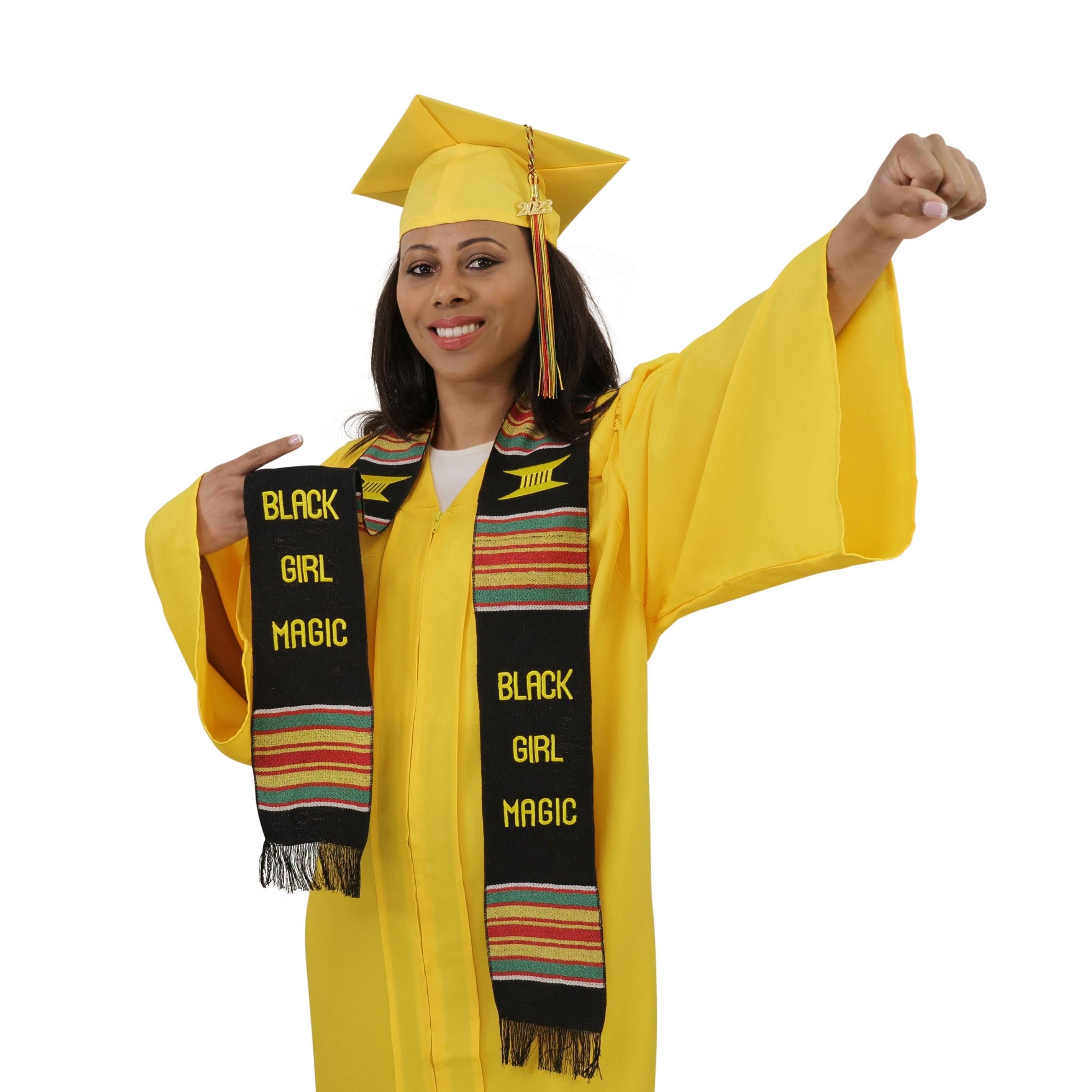 Black Girl Magic Graduation Kente Stole, Handwoven Kente Sash Cloth - Graduation Gown and Cap
