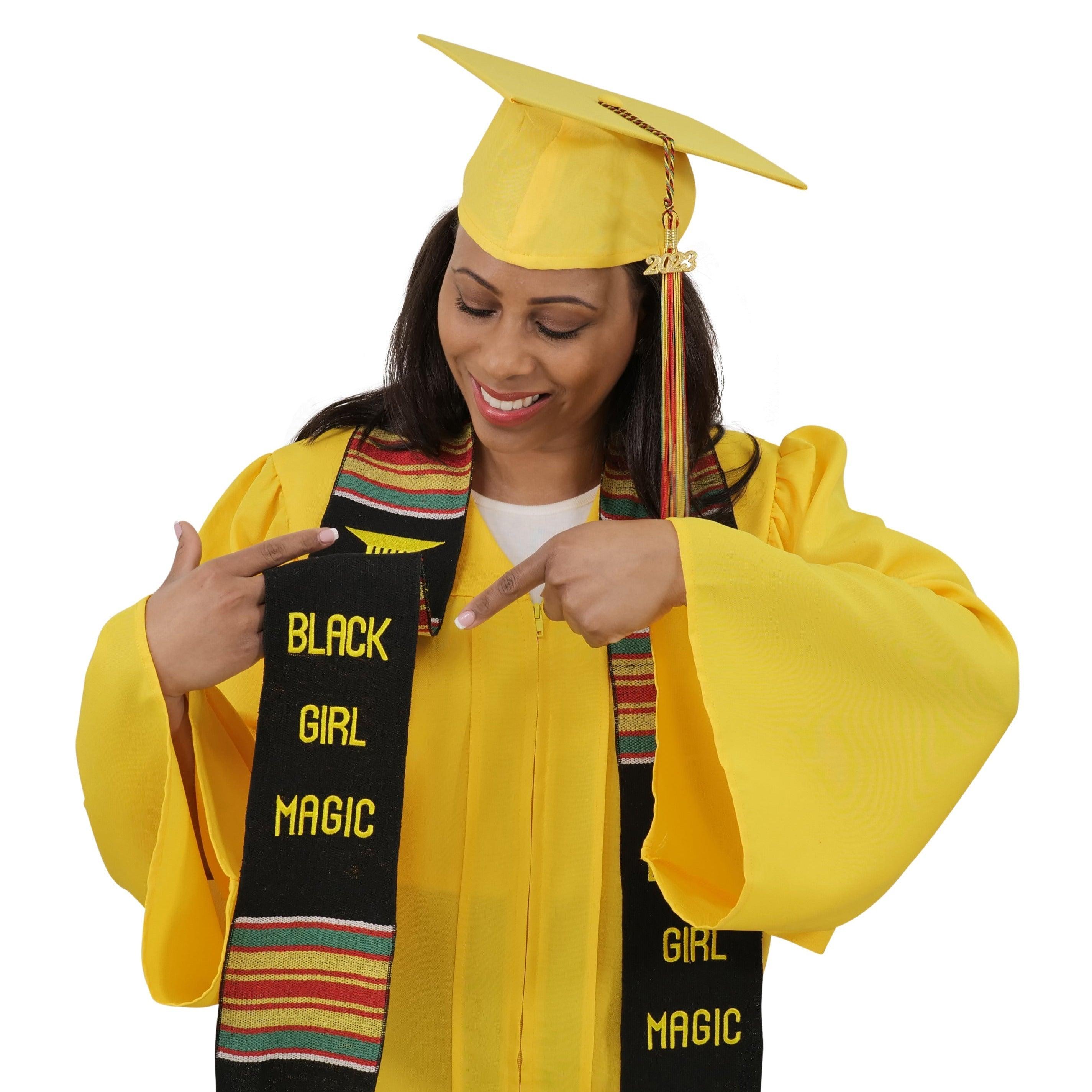 Black Girl Magic Graduation Kente Stole, Handwoven Kente Sash Cloth - Graduation Gown and Cap
