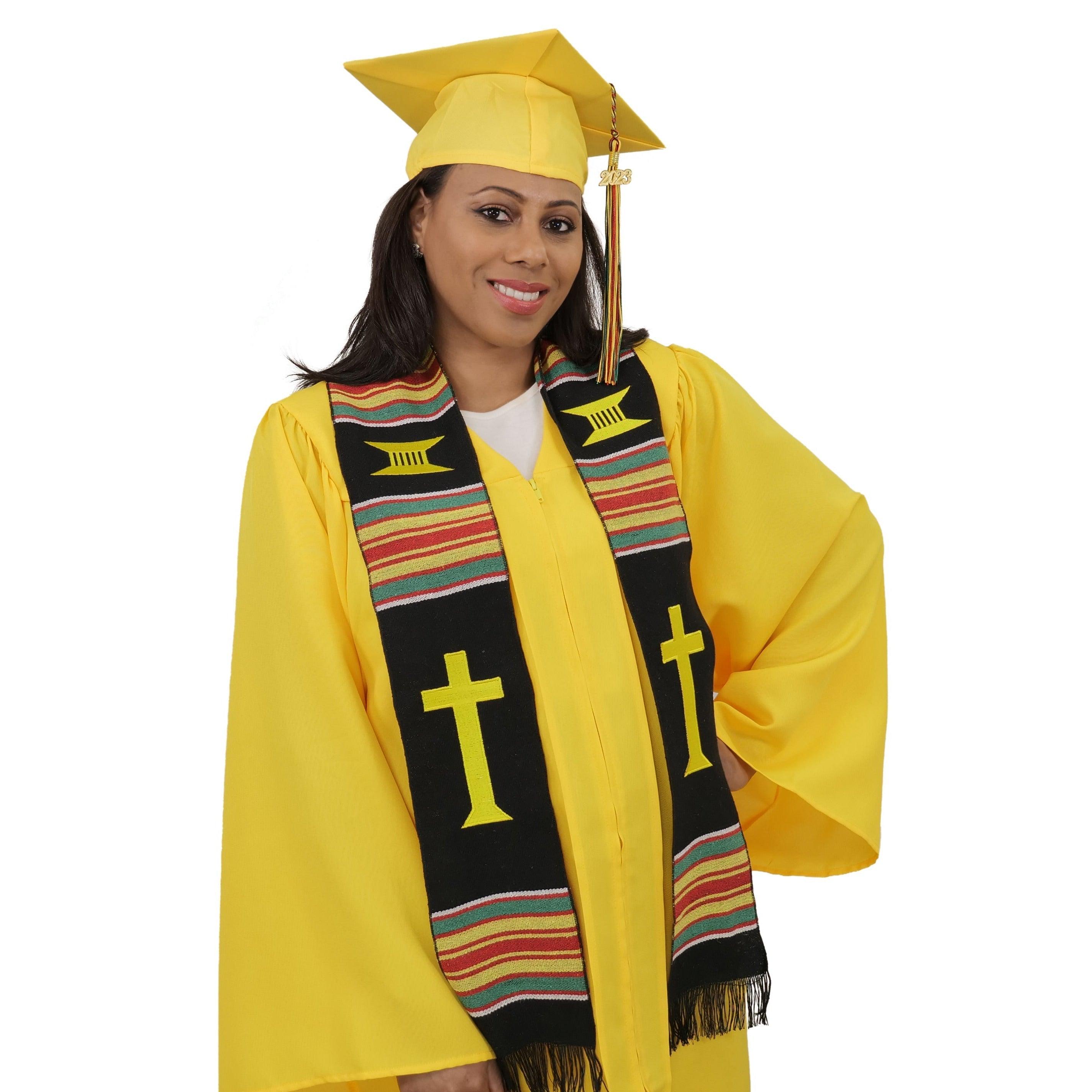 Christian Cross Graduation Kente Stole, Handwoven Kente Clergy Usher Cloth - Graduation Gown and Cap