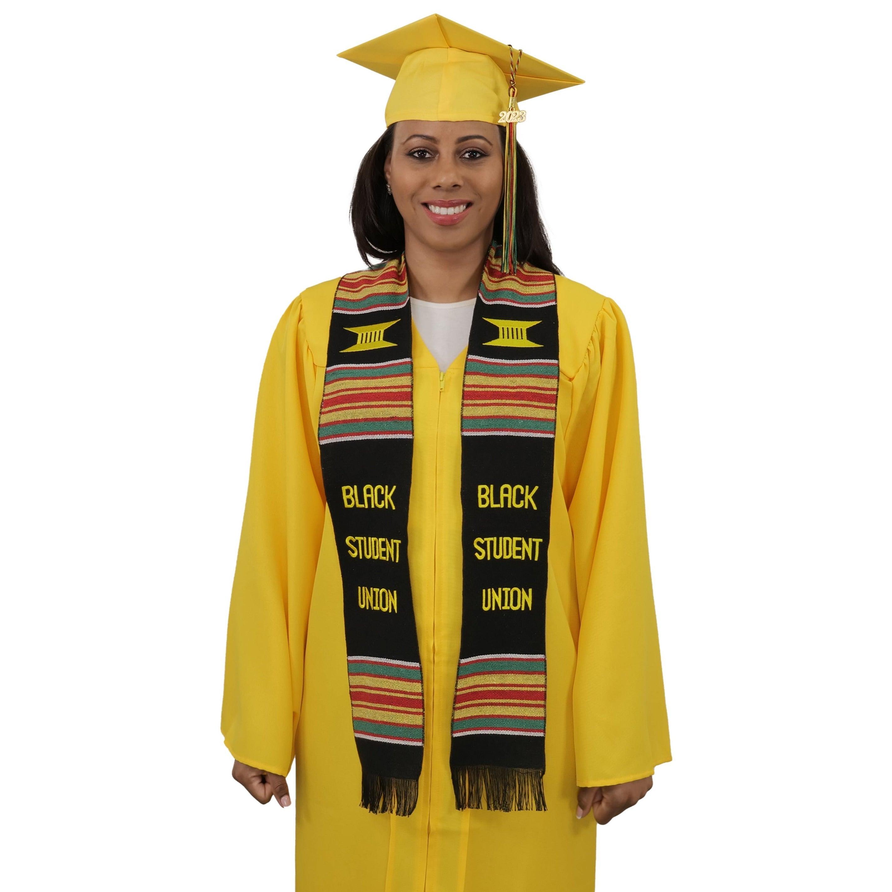 Black Student Union Graduation Kente Stole, Handwoven Kente Sash Cloth - Graduation Gown and Cap