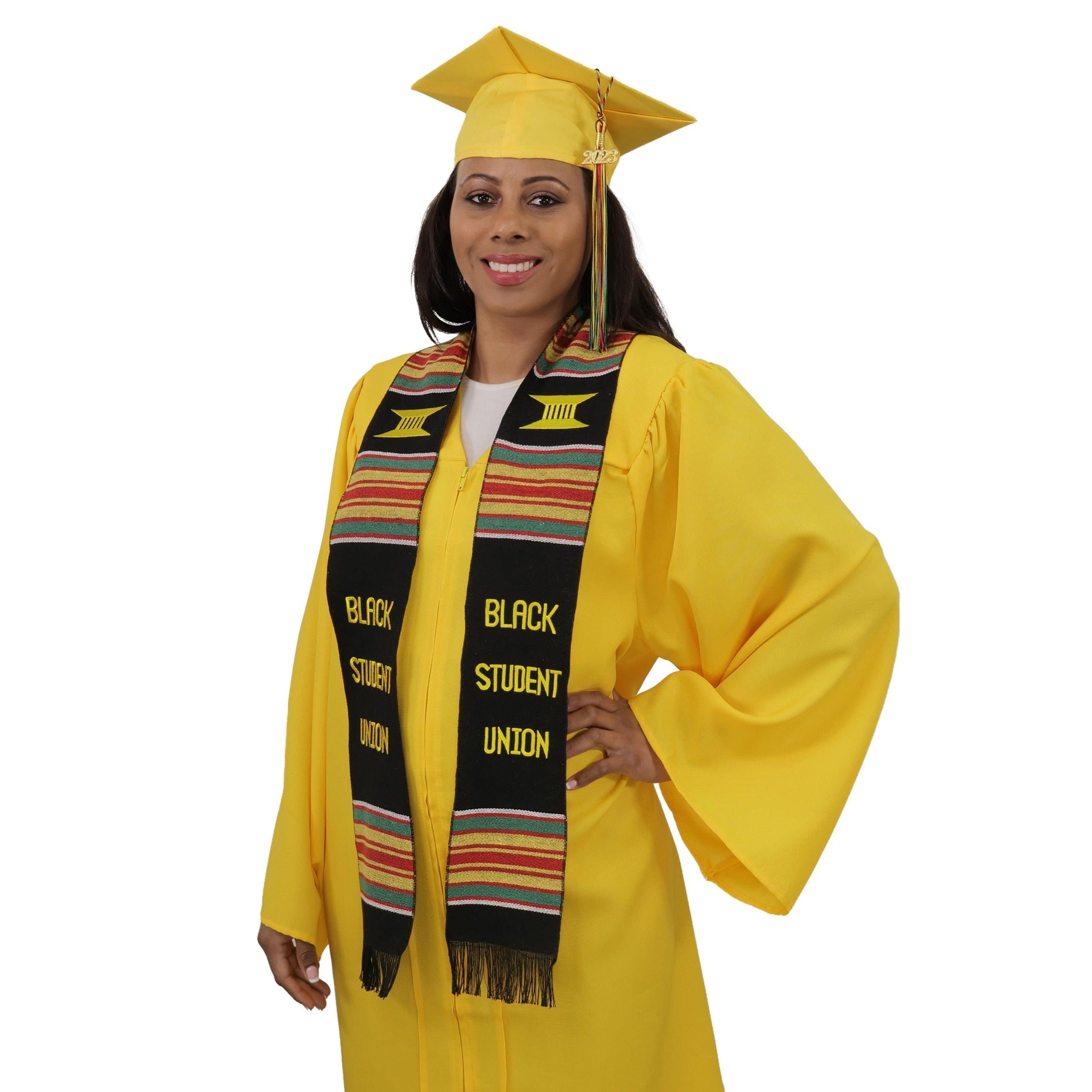 Black Student Union Graduation Kente Stole, Handwoven Kente Sash Cloth - Graduation Gown and Cap
