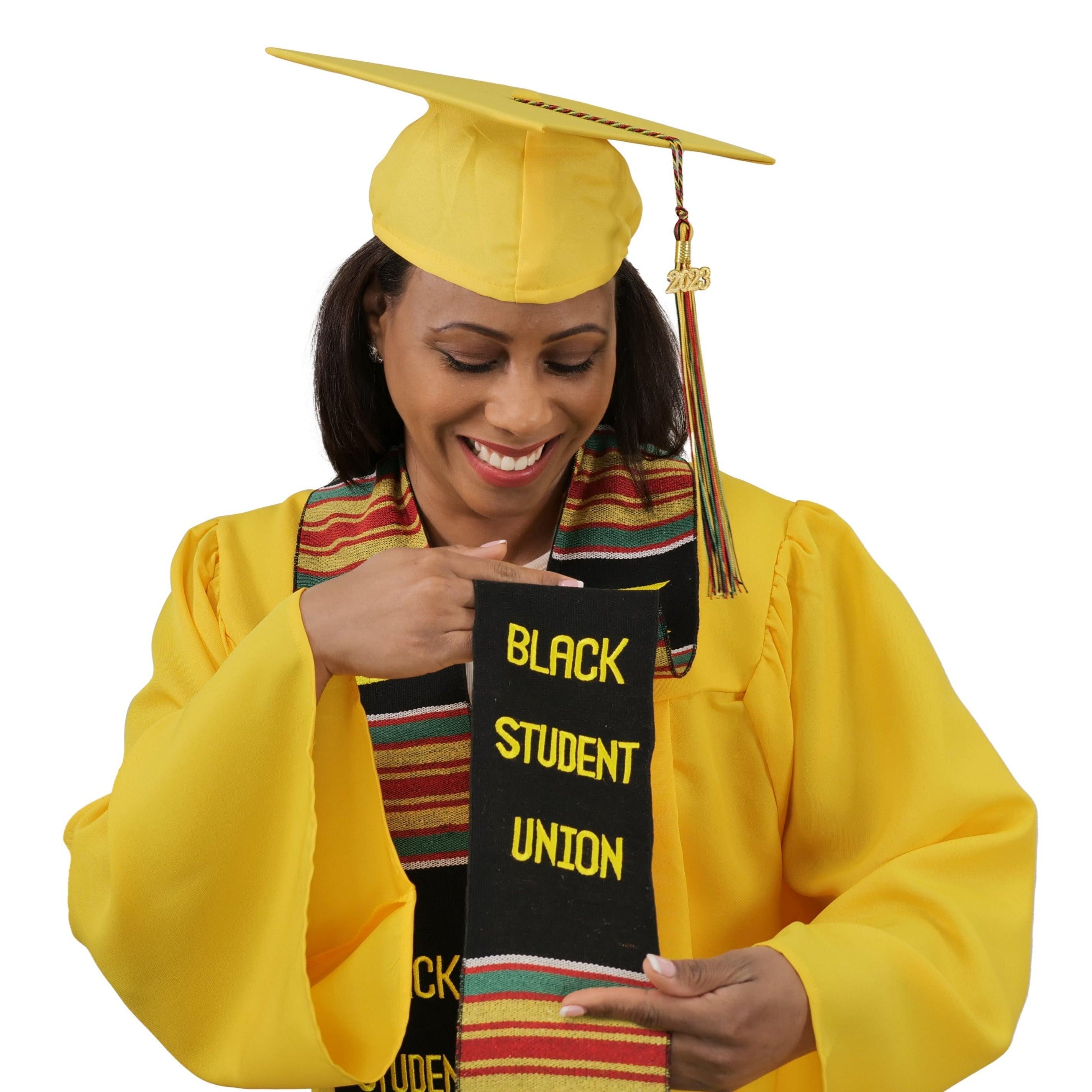 Black Student Union Graduation Kente Stole, Handwoven Kente Sash Cloth - Graduation Gown and Cap