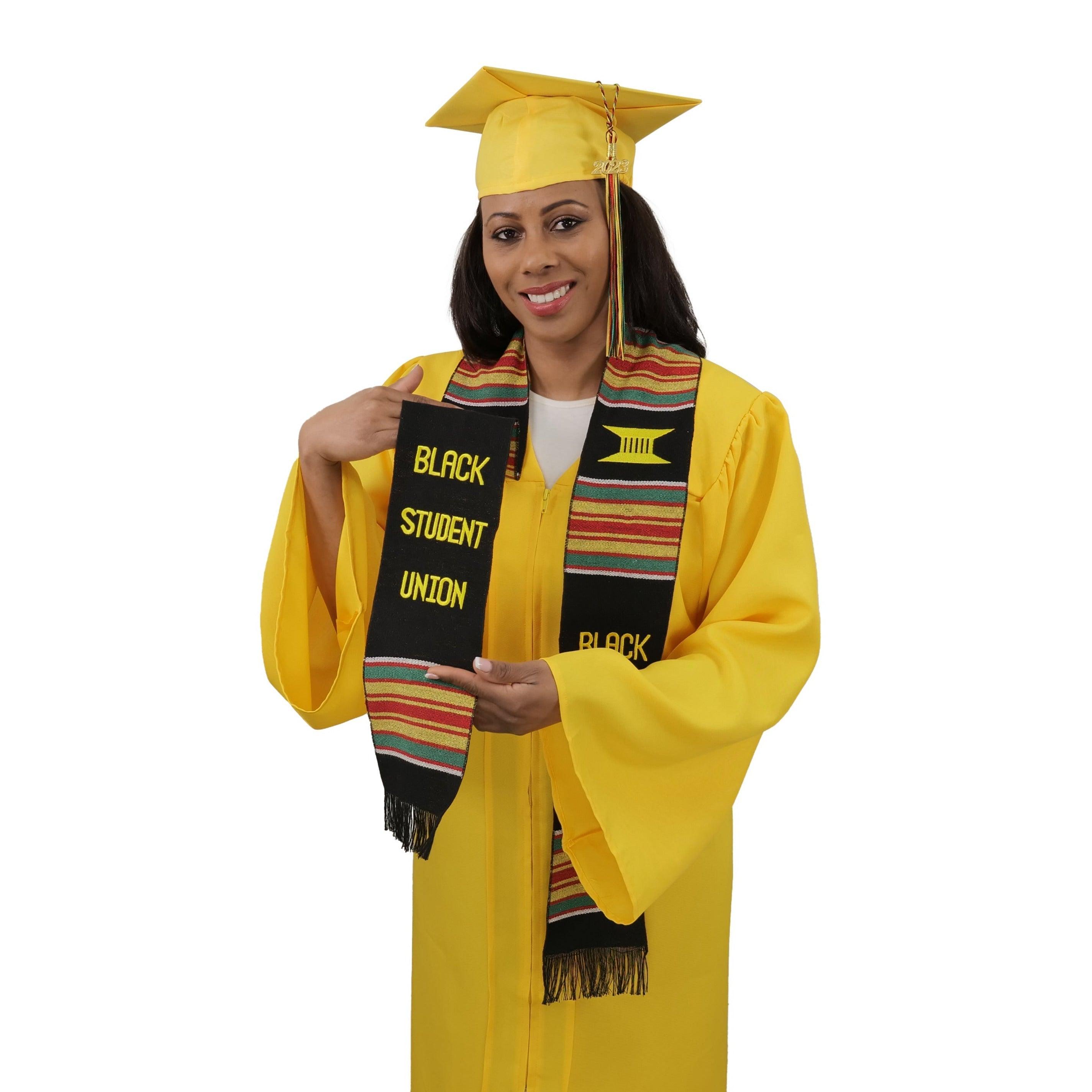 Black Student Union Graduation Kente Stole, Handwoven Kente Sash Cloth - Graduation Gown and Cap