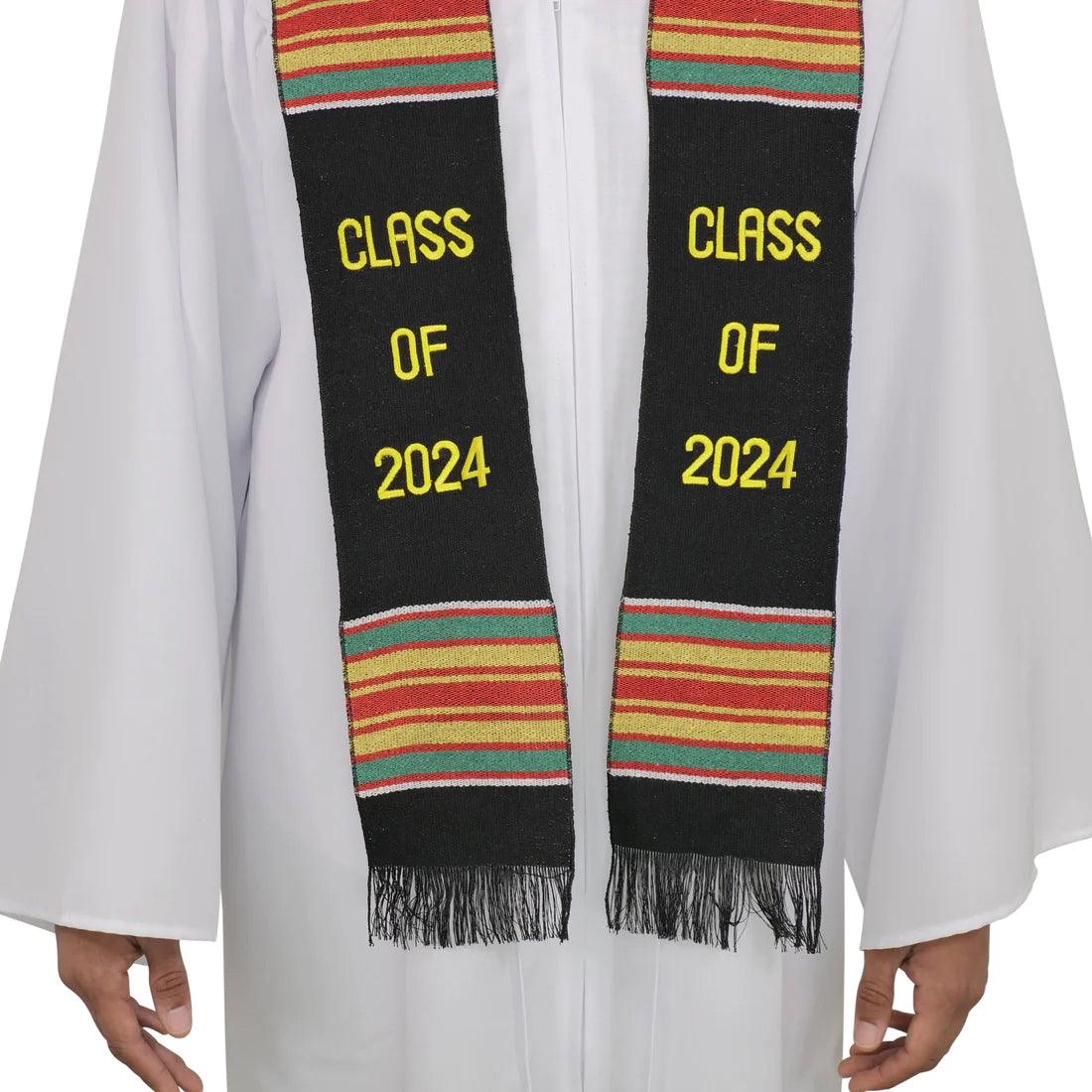 Class of 2024 Graduation Kente Stole, Handwoven Kente Sash Cloth - Graduation Gown and Cap