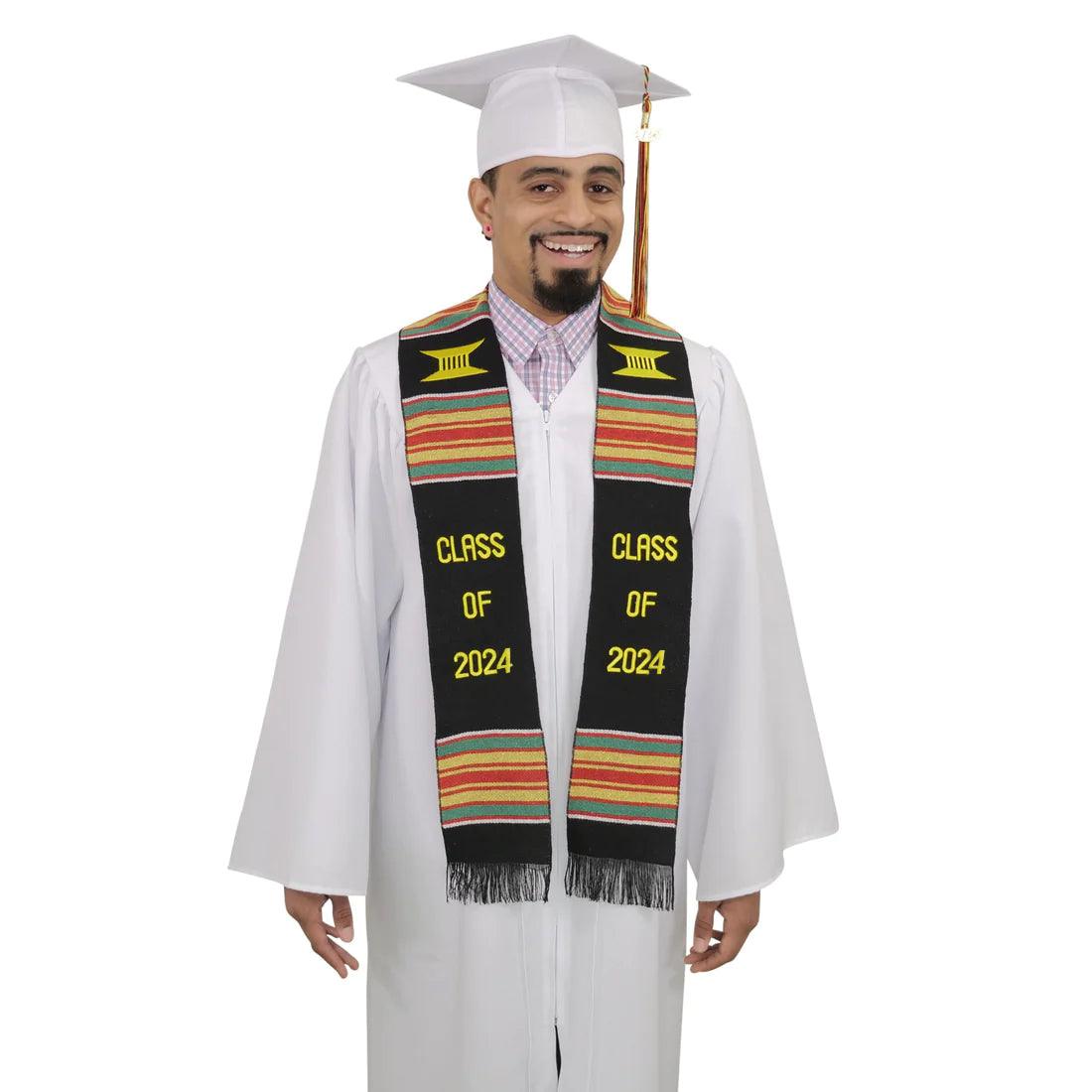 Class of 2024 Graduation Kente Stole, Handwoven Kente Sash Cloth - Graduation Gown and Cap