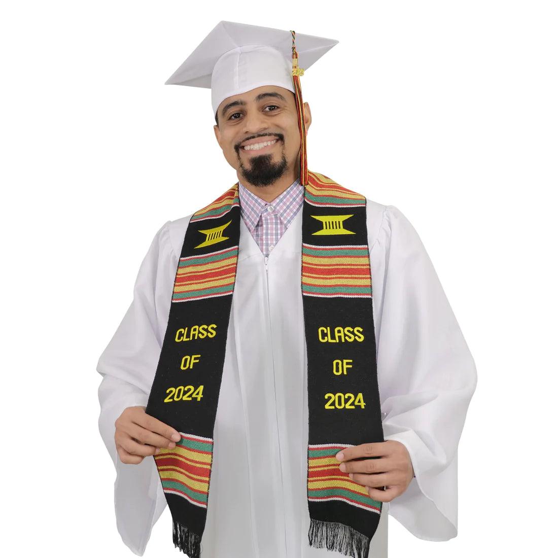 Class of 2024 Graduation Kente Stole, Handwoven Kente Sash Cloth - Graduation Gown and Cap