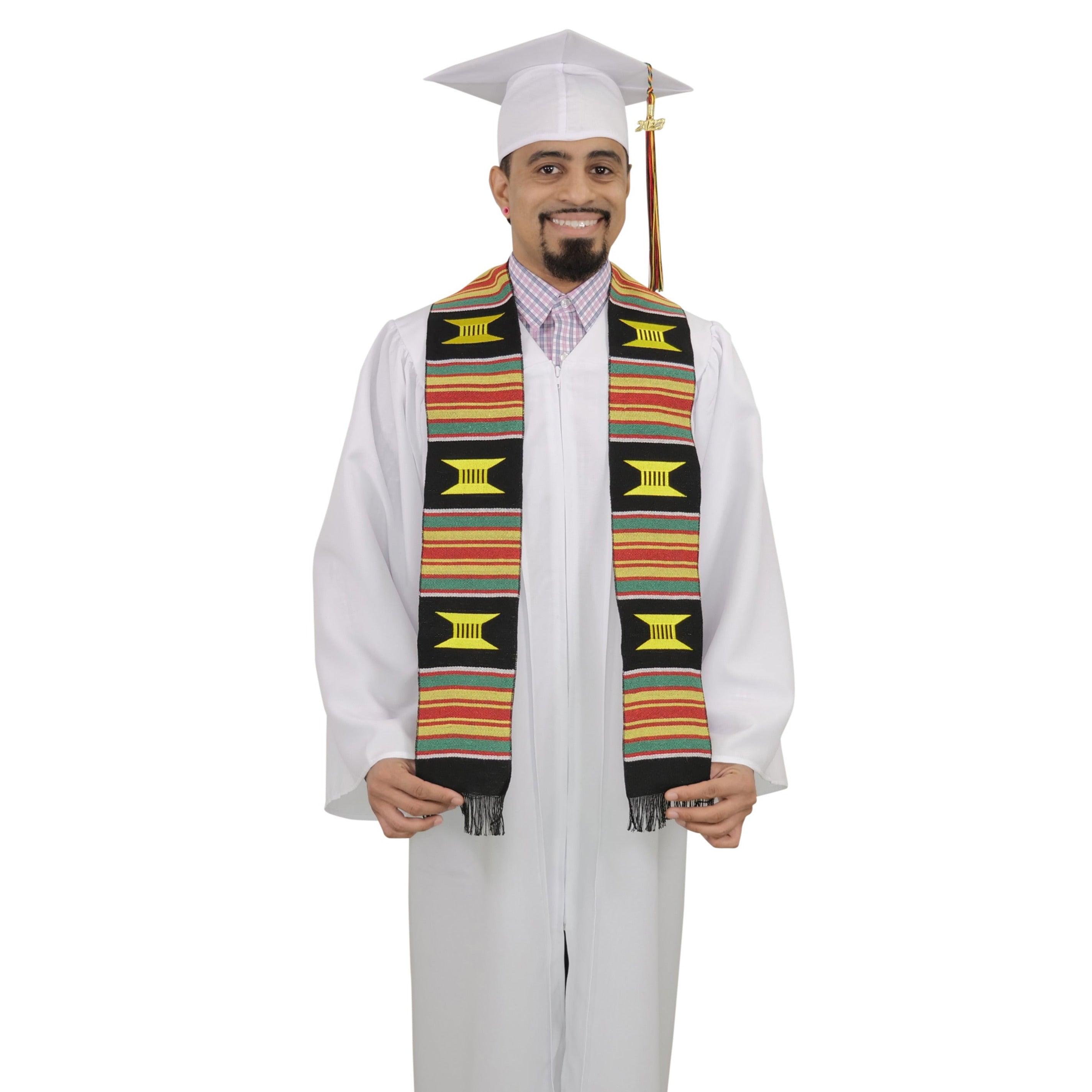 Kente Graduation Kente Stole, Handwoven Kente Sash Cloth - Graduation Gown and Cap