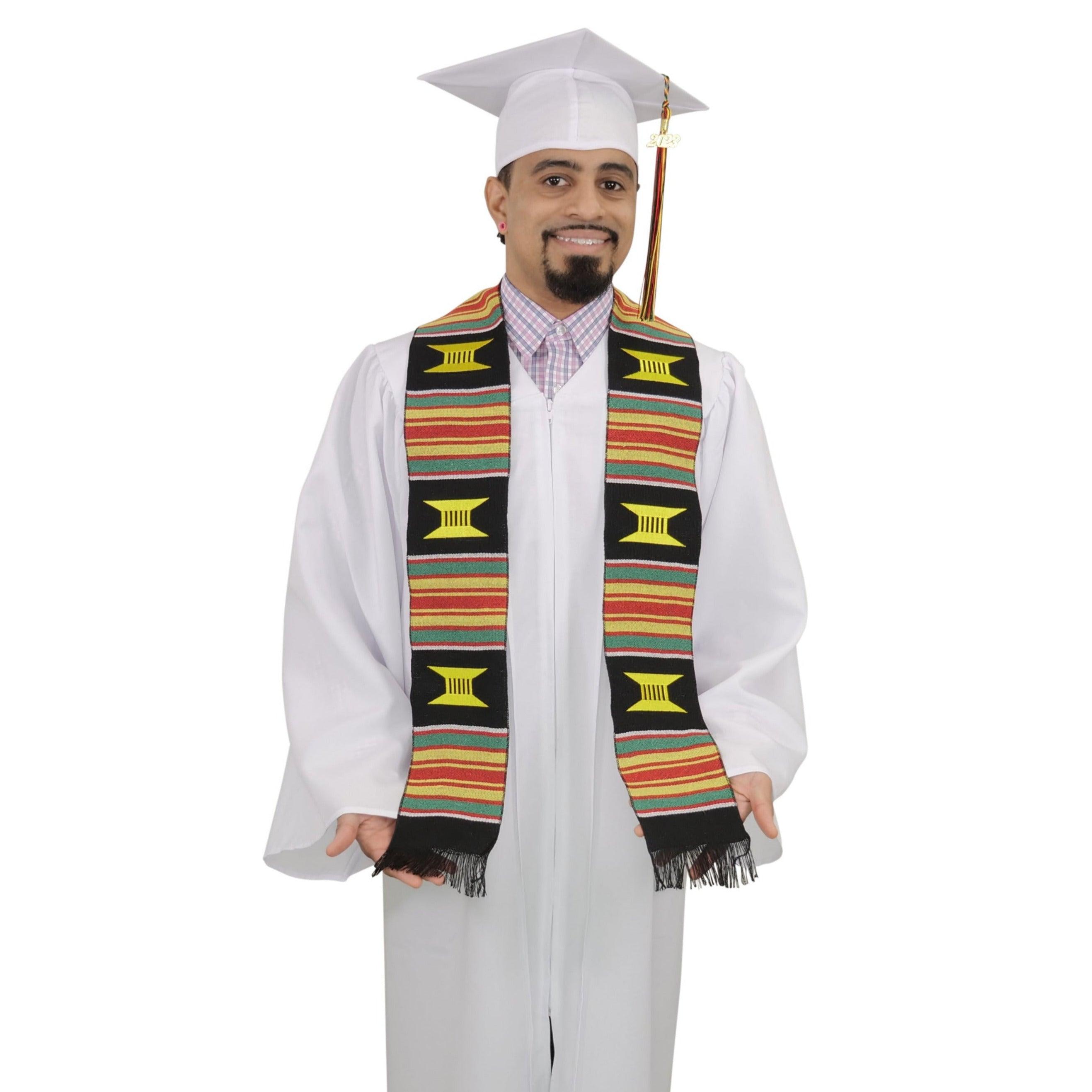 Kente Graduation Kente Stole, Handwoven Kente Sash Cloth - Graduation Gown and Cap