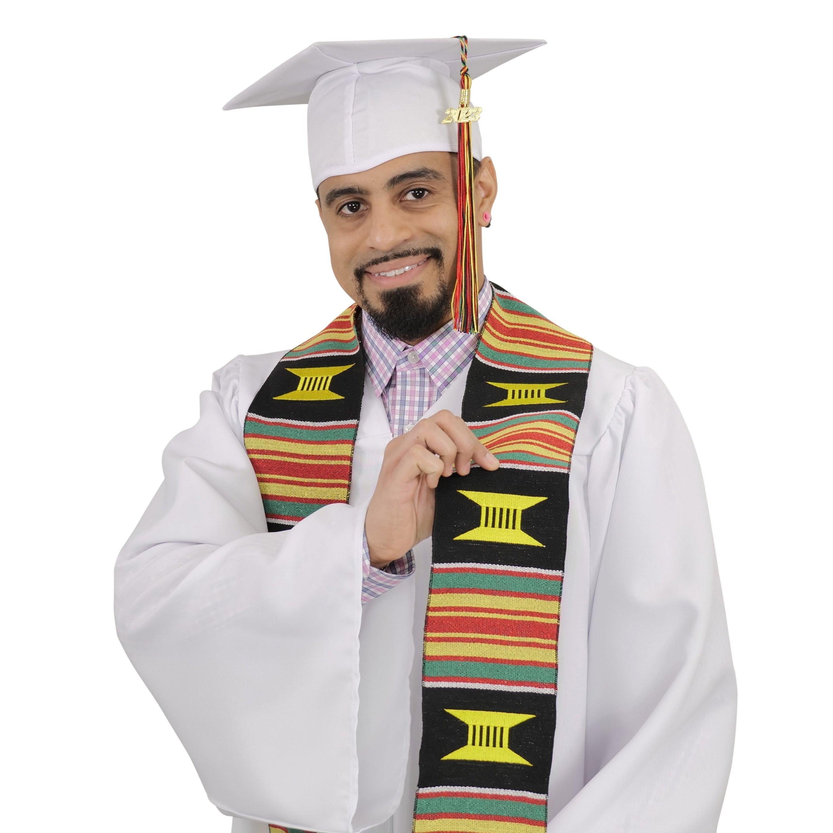 Kente Graduation Kente Stole, Handwoven Kente Sash Cloth - Graduation Gown and Cap