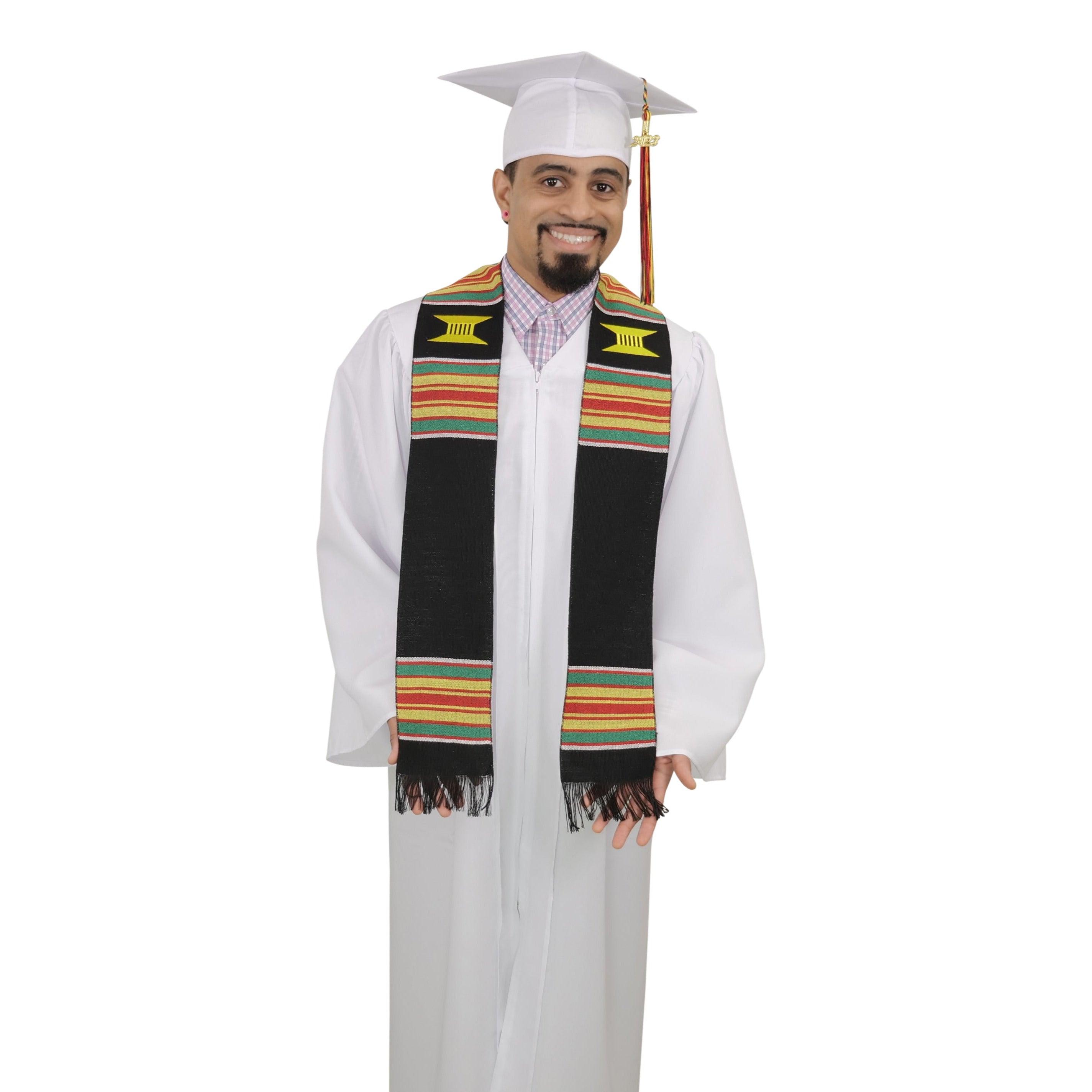 Ready to Customize Graduation Kente Stole, Handwoven Kente Sash Cloth - Graduation Gown and Cap