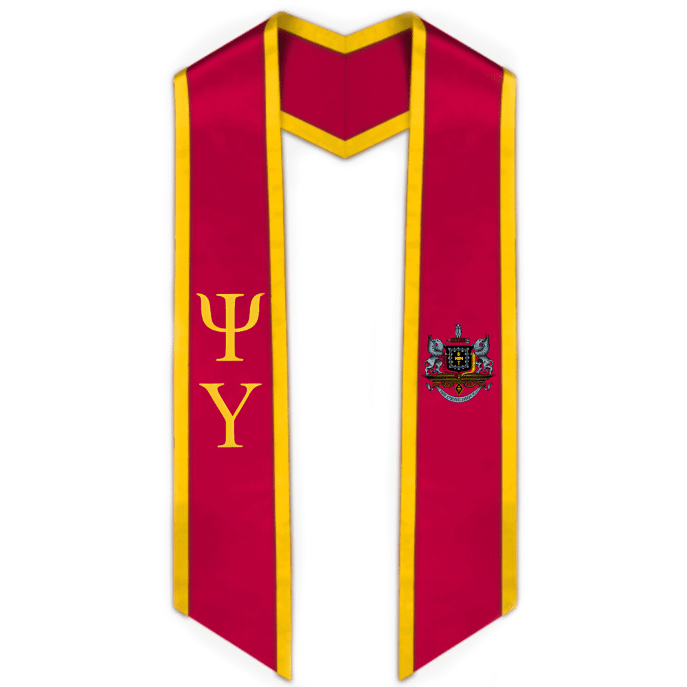 Psi Upsilon Trimmed Greek Lettered Graduation Stole w/ Crest - Graduation Gown and Cap