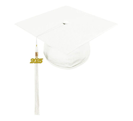 Shiny White High School Cap & Tassel - Graduation Gown and Cap