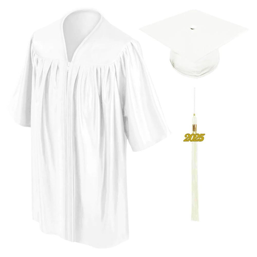 Shiny White Kindergarten/Preschool Cap & Gown - Graduation Gown and Cap