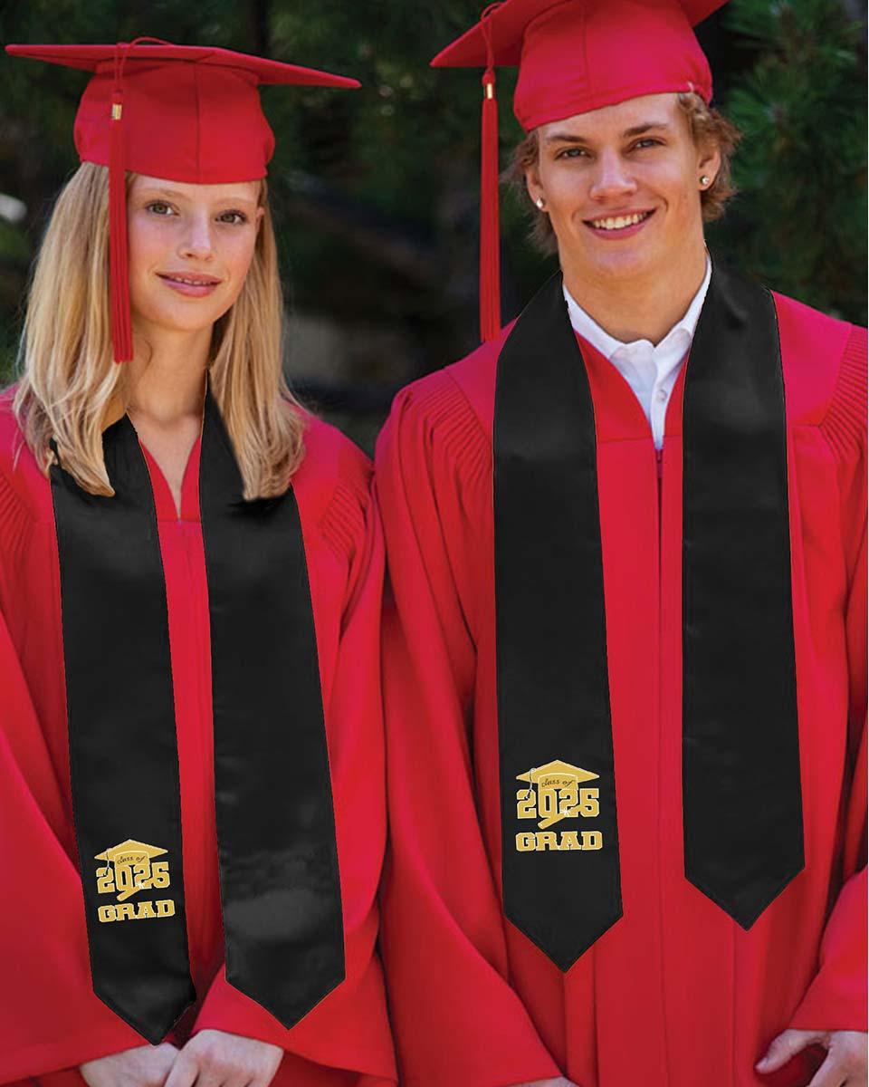 Class of 2025 Adults Imprinted Graduation Stoles with Classic End - 2 Colors Available - Graduation Gown and Cap