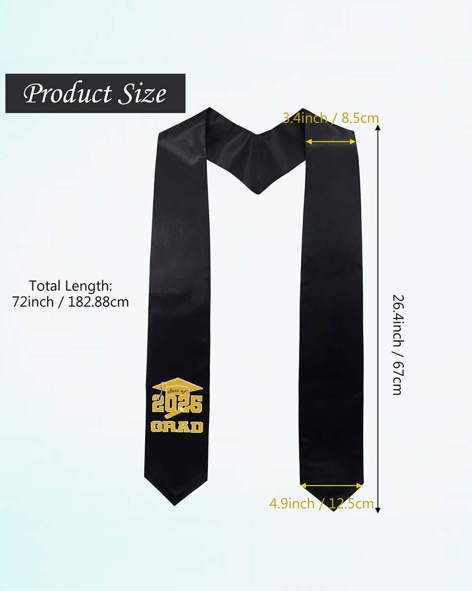 Class of 2025 Adults Imprinted Graduation Stoles with Classic End - 2 Colors Available - Graduation Gown and Cap