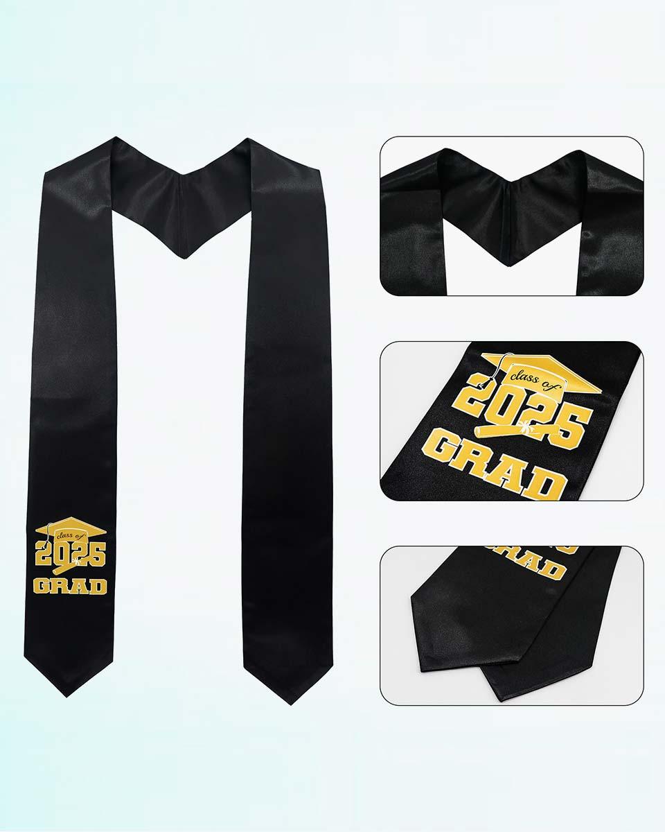 Class of 2025 Adults Imprinted Graduation Stoles with Classic End - 2 Colors Available - Graduation Gown and Cap