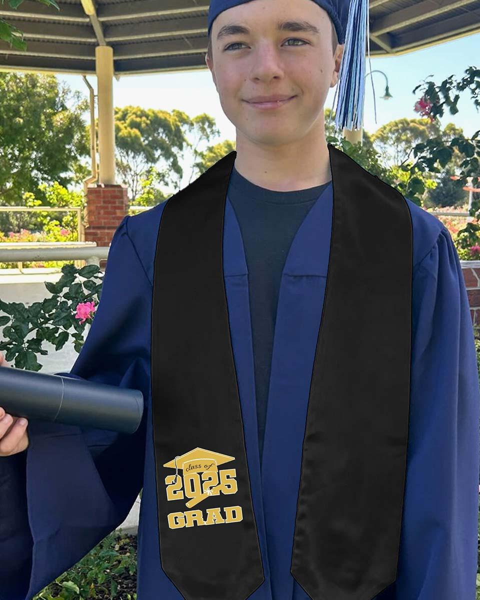 Class of 2025 Adults Imprinted Graduation Stoles with Classic End - 2 Colors Available - Graduation Gown and Cap