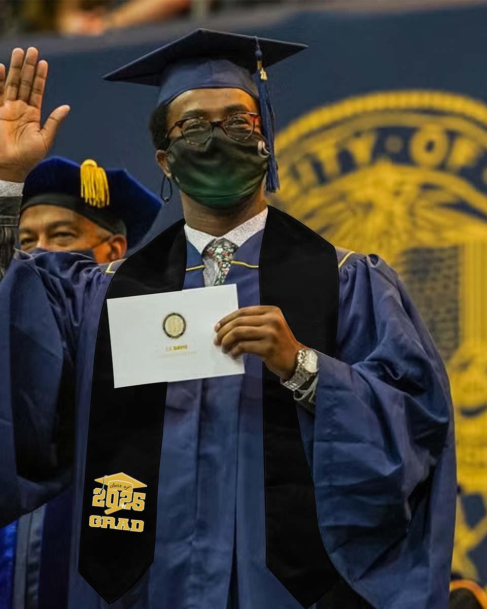 Class of 2025 Adults Imprinted Graduation Stoles with Classic End - 2 Colors Available - Graduation Gown and Cap