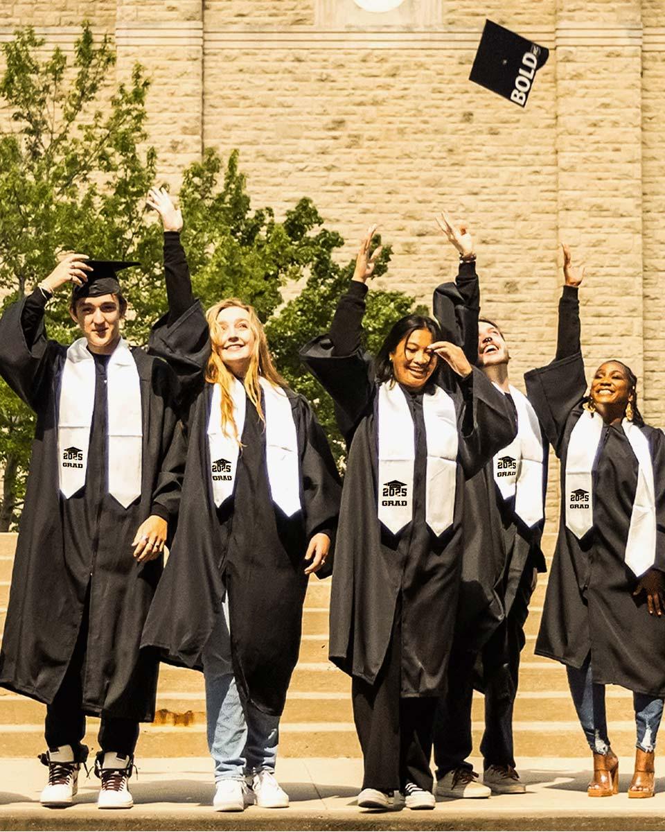 Class of 2025 Adults Imprinted Graduation Stoles with Classic End - 2 Colors Available - Graduation Gown and Cap