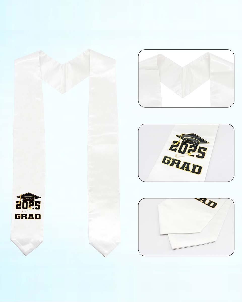 Class of 2025 Adults Imprinted Graduation Stoles with Classic End - 2 Colors Available - Graduation Gown and Cap