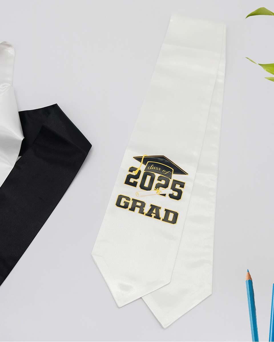 Class of 2025 Adults Imprinted Graduation Stoles with Classic End - 2 Colors Available - Graduation Gown and Cap