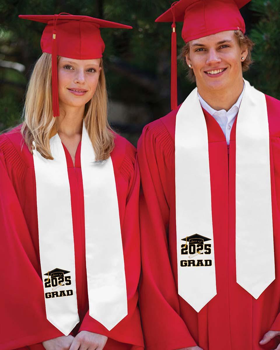 Class of 2025 Adults Imprinted Graduation Stoles with Classic End - 2 Colors Available - Graduation Gown and Cap