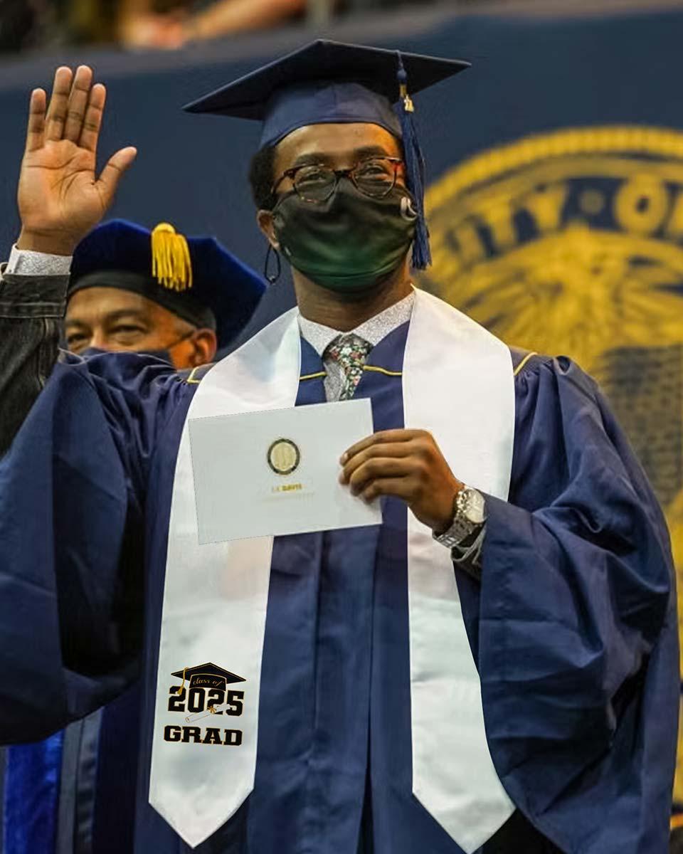 Class of 2025 Adults Imprinted Graduation Stoles with Classic End - 2 Colors Available - Graduation Gown and Cap