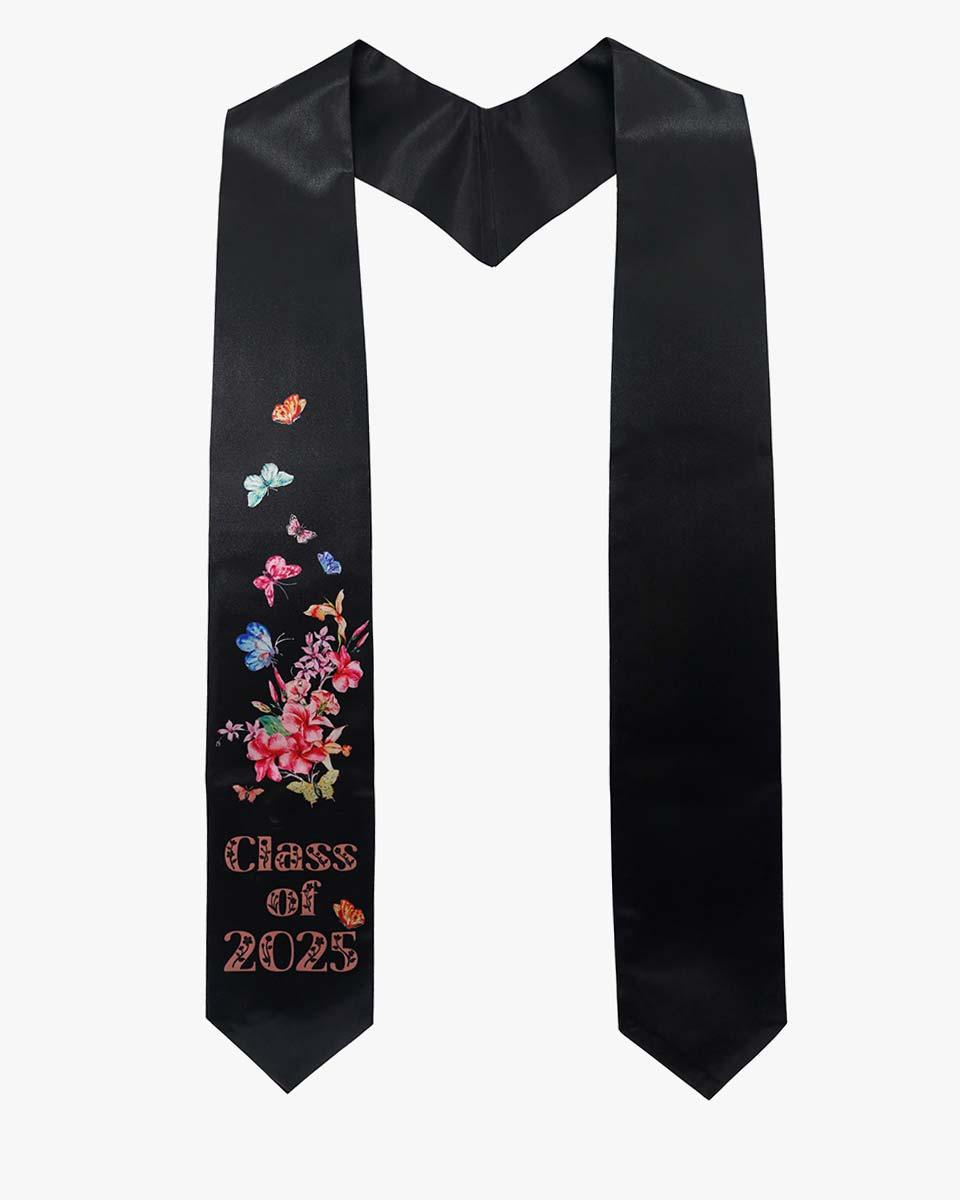 Class of 2025 Adults Floral Imprinted Graduation Stoles with Classic End - 2 Colors Available - Graduation Gown and Cap