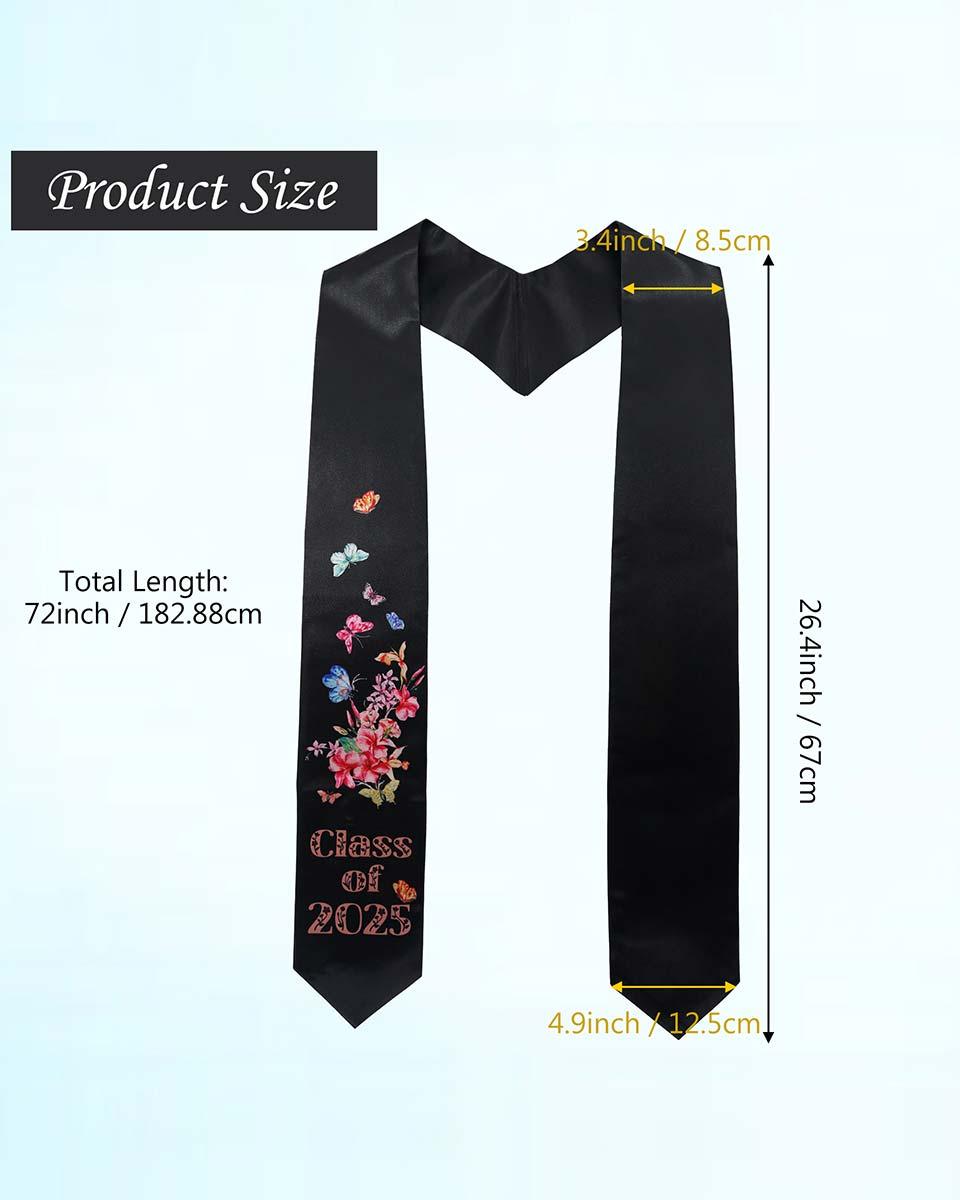 Class of 2025 Adults Floral Imprinted Graduation Stoles with Classic End - 2 Colors Available - Graduation Gown and Cap