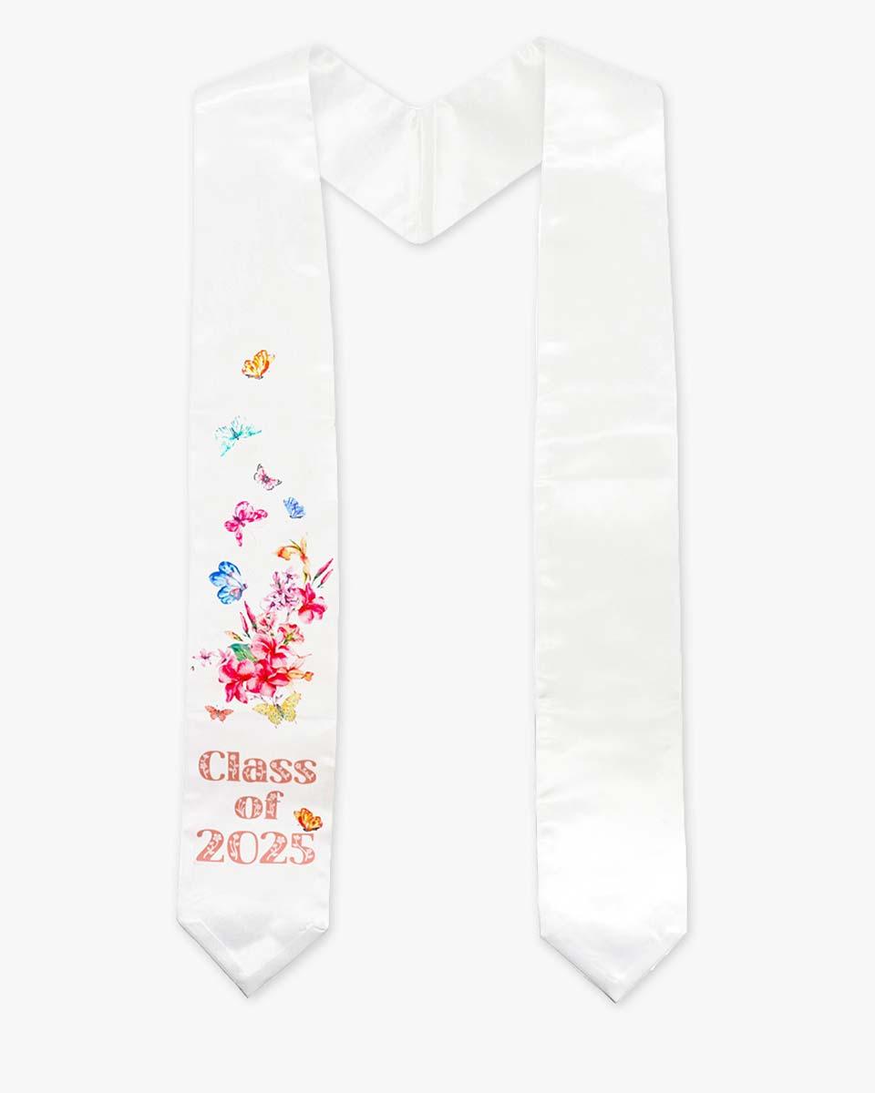 Class of 2025 Adults Floral Imprinted Graduation Stoles with Classic End - 2 Colors Available - Graduation Gown and Cap