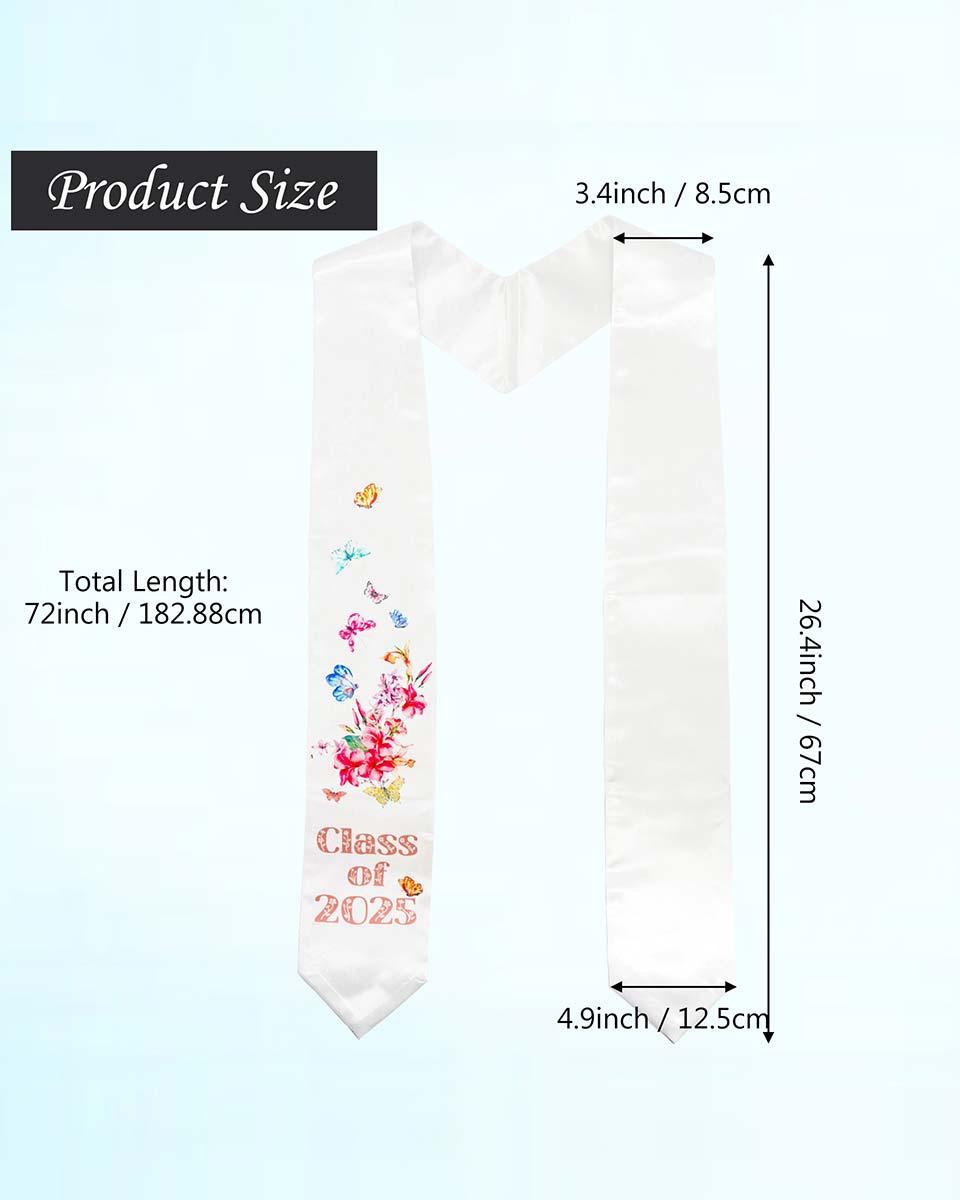 Class of 2025 Adults Floral Imprinted Graduation Stoles with Classic End - 2 Colors Available - Graduation Gown and Cap
