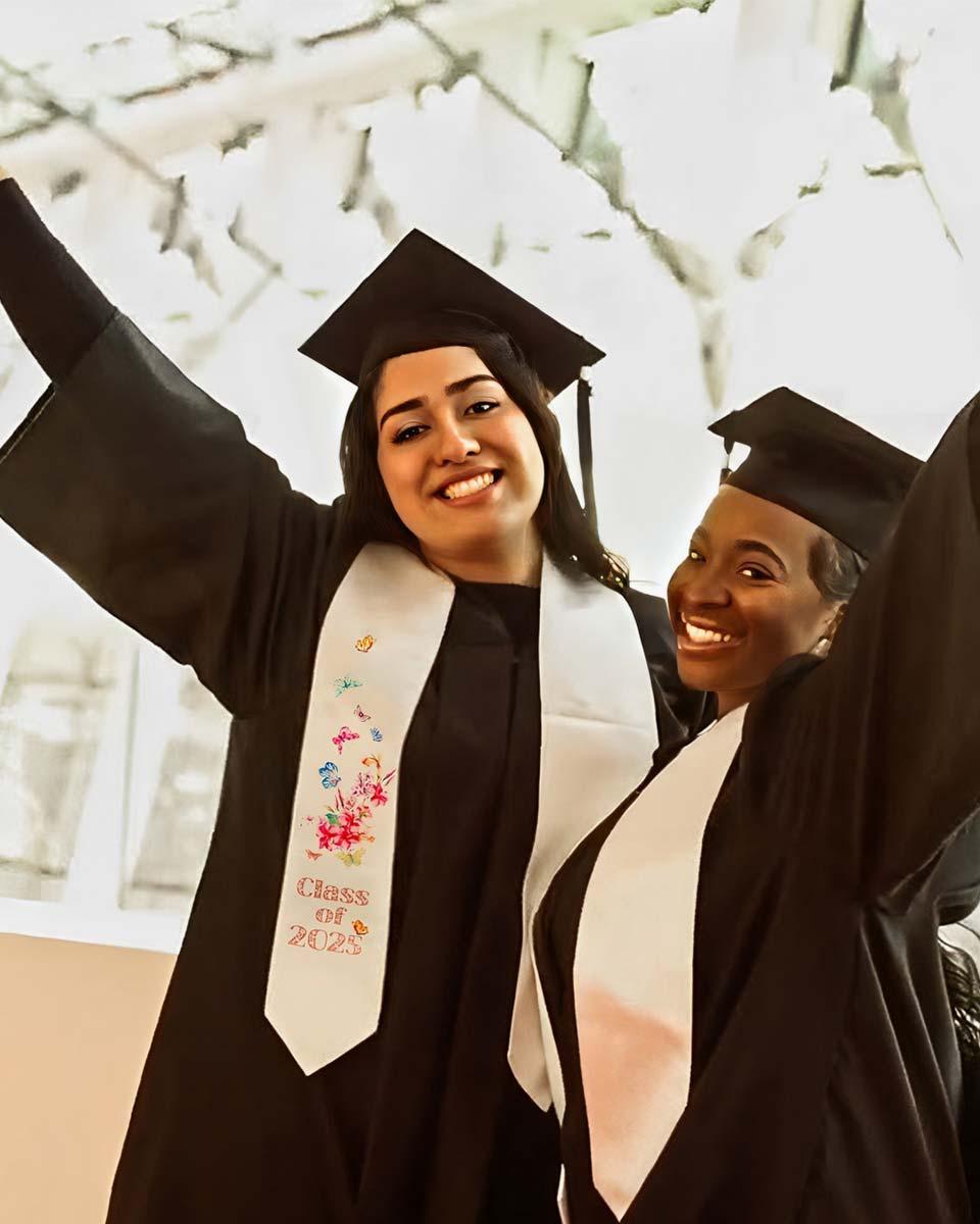 Class of 2025 Adults Floral Imprinted Graduation Stoles with Classic End - 2 Colors Available - Graduation Gown and Cap