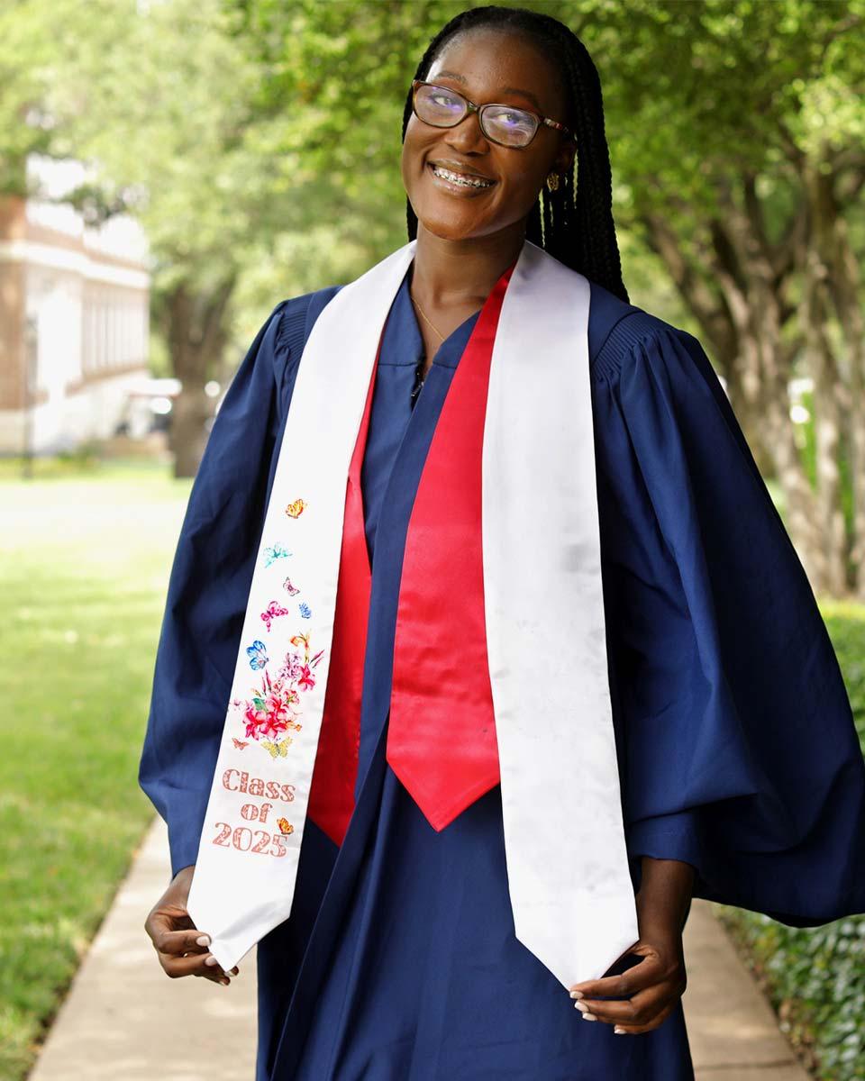 Class of 2025 Adults Floral Imprinted Graduation Stoles with Classic End - 2 Colors Available - Graduation Gown and Cap