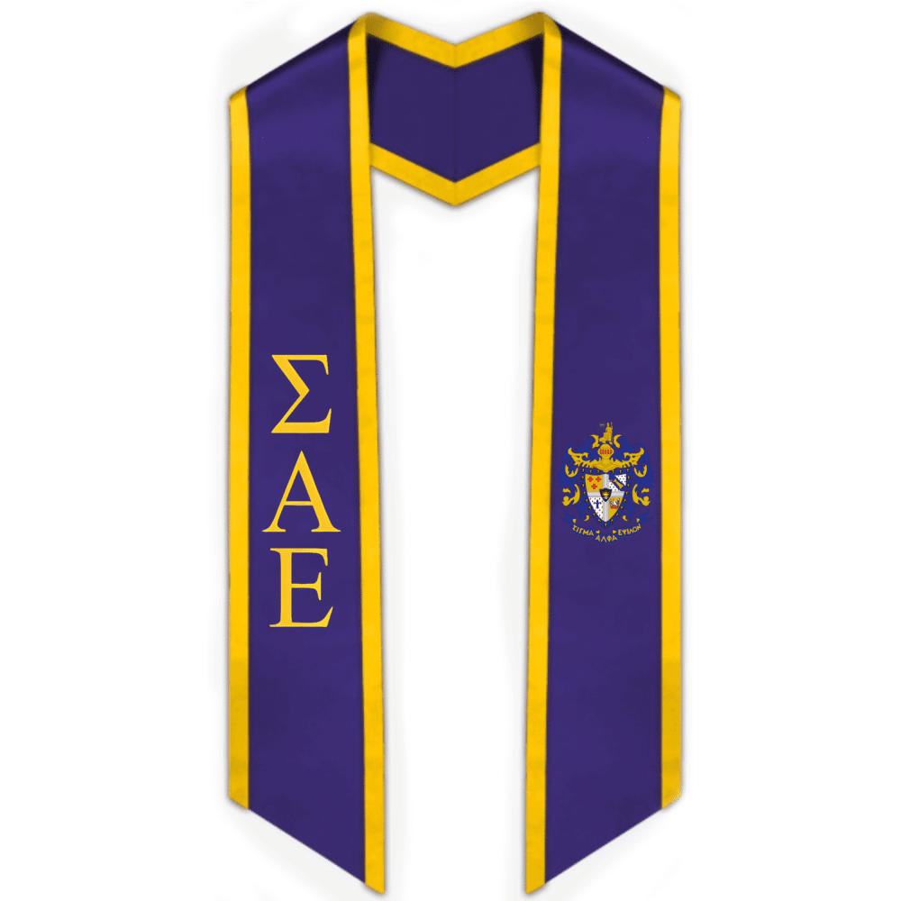Sigma Alpha Epsilon Trimmed Greek Lettered Graduation Stole W/ Crest - Graduation Gown and Cap