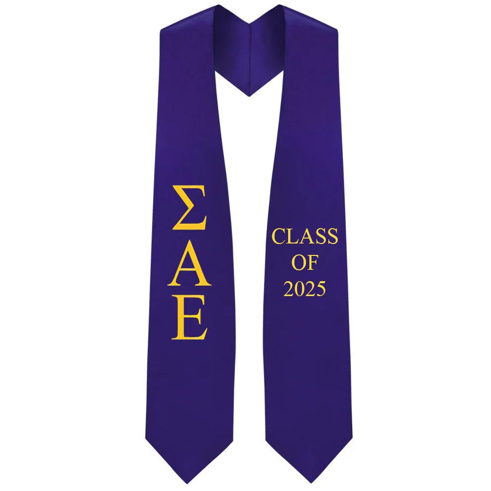 Sigma Alpha Epsilon Lettered Stole W/ Year - Graduation Gown and Cap